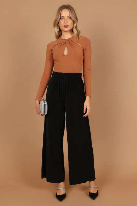 Bonnie Wide Leg Pleated Velvet Pants - Black sold by Petal & Pup