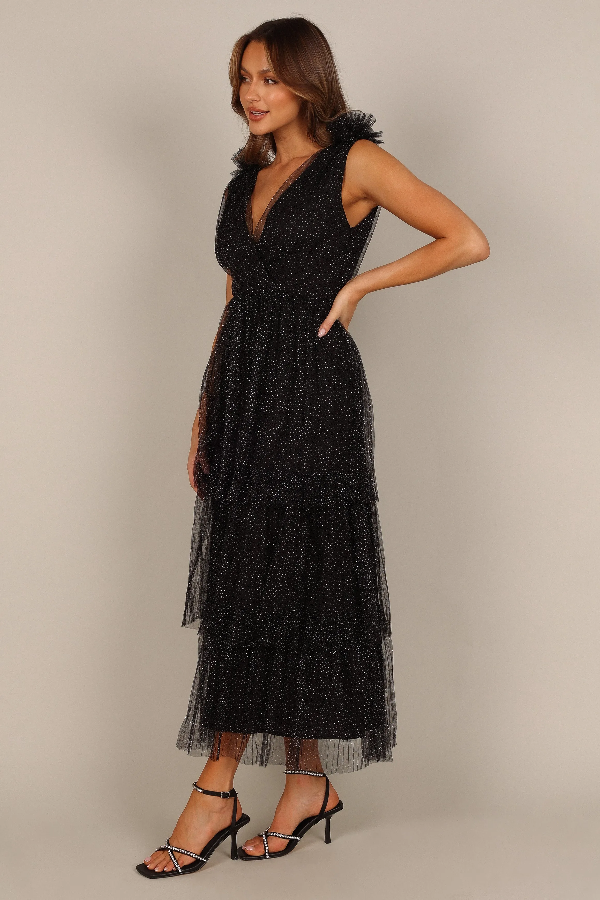 Asteria Tulle Tiered Maxi Dress - Black Sparkle sold by Petal & Pup product image thumbnail 5