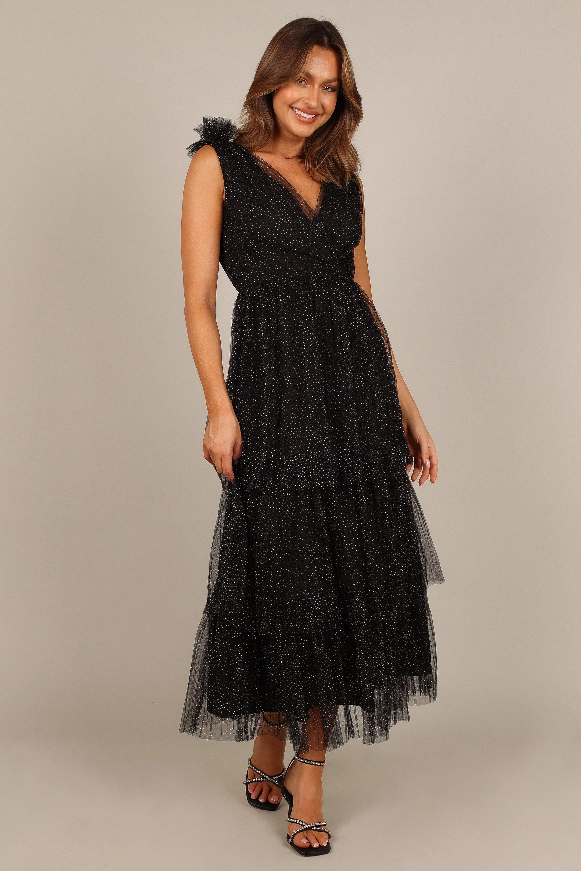 Asteria Tulle Tiered Maxi Dress - Black Sparkle sold by Petal & Pup product image thumbnail 3