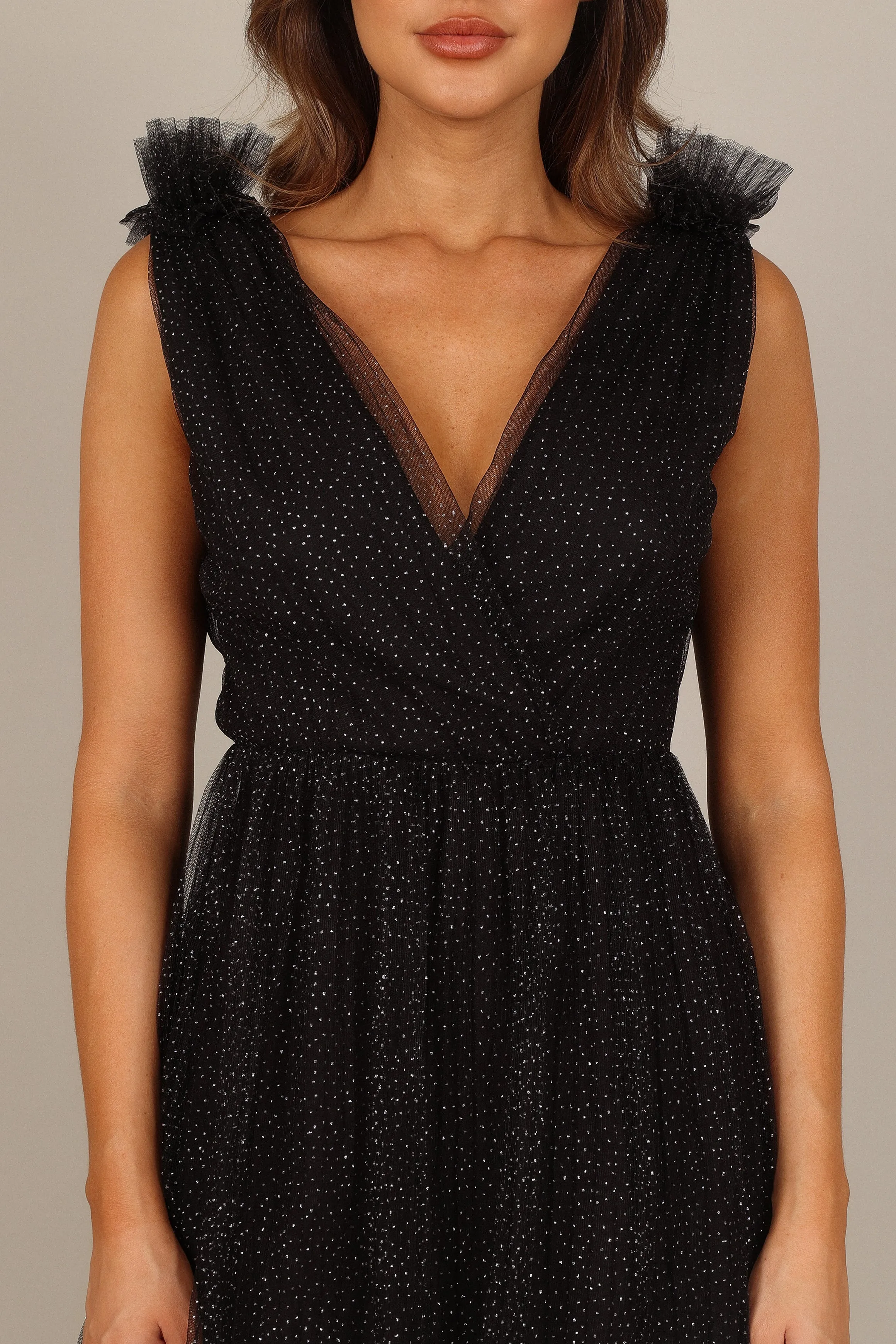 Asteria Tulle Tiered Maxi Dress - Black Sparkle sold by Petal & Pup product image thumbnail 4