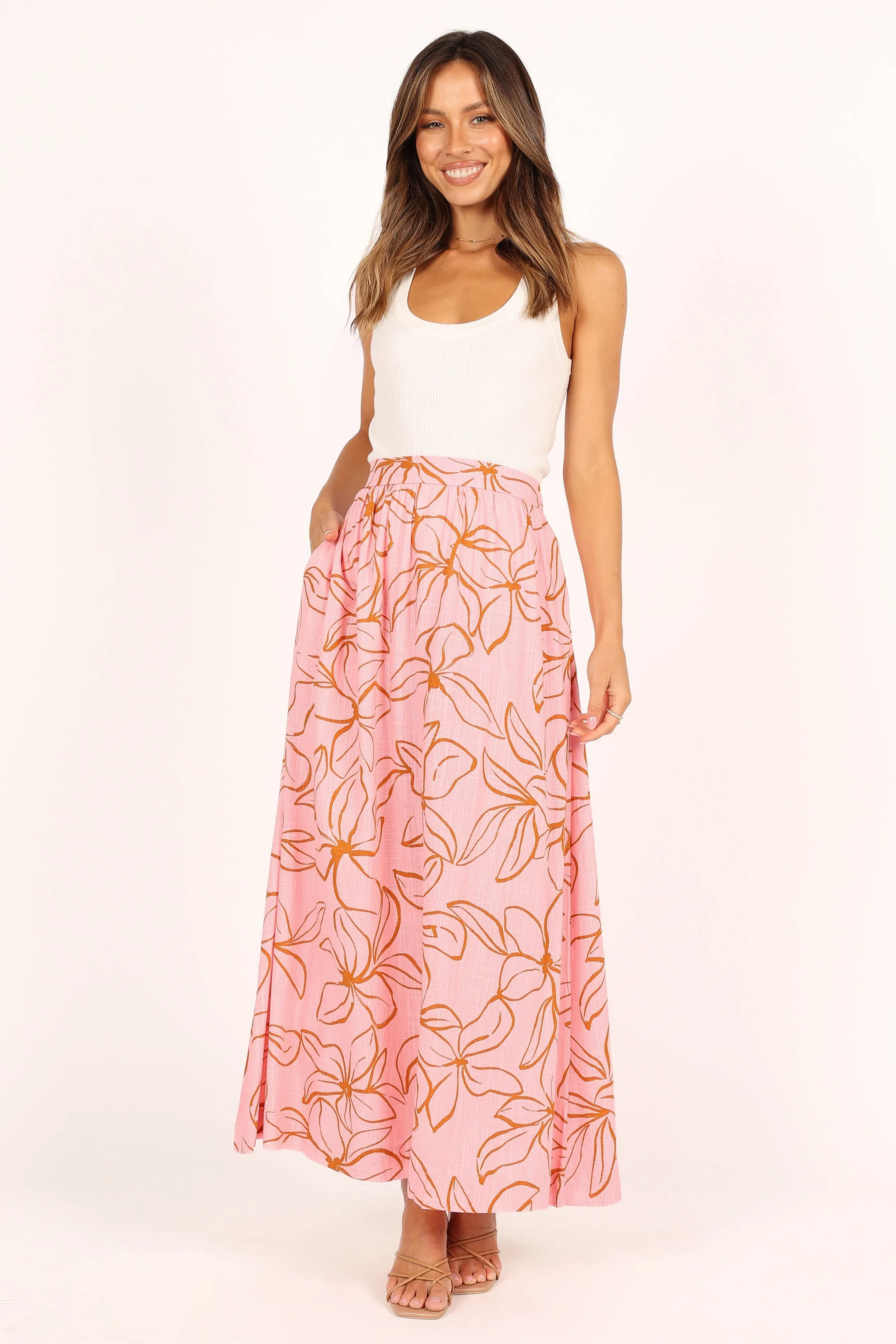 Kasey High Waisted Maxi Skirt - Pink sold by Petal & Pup