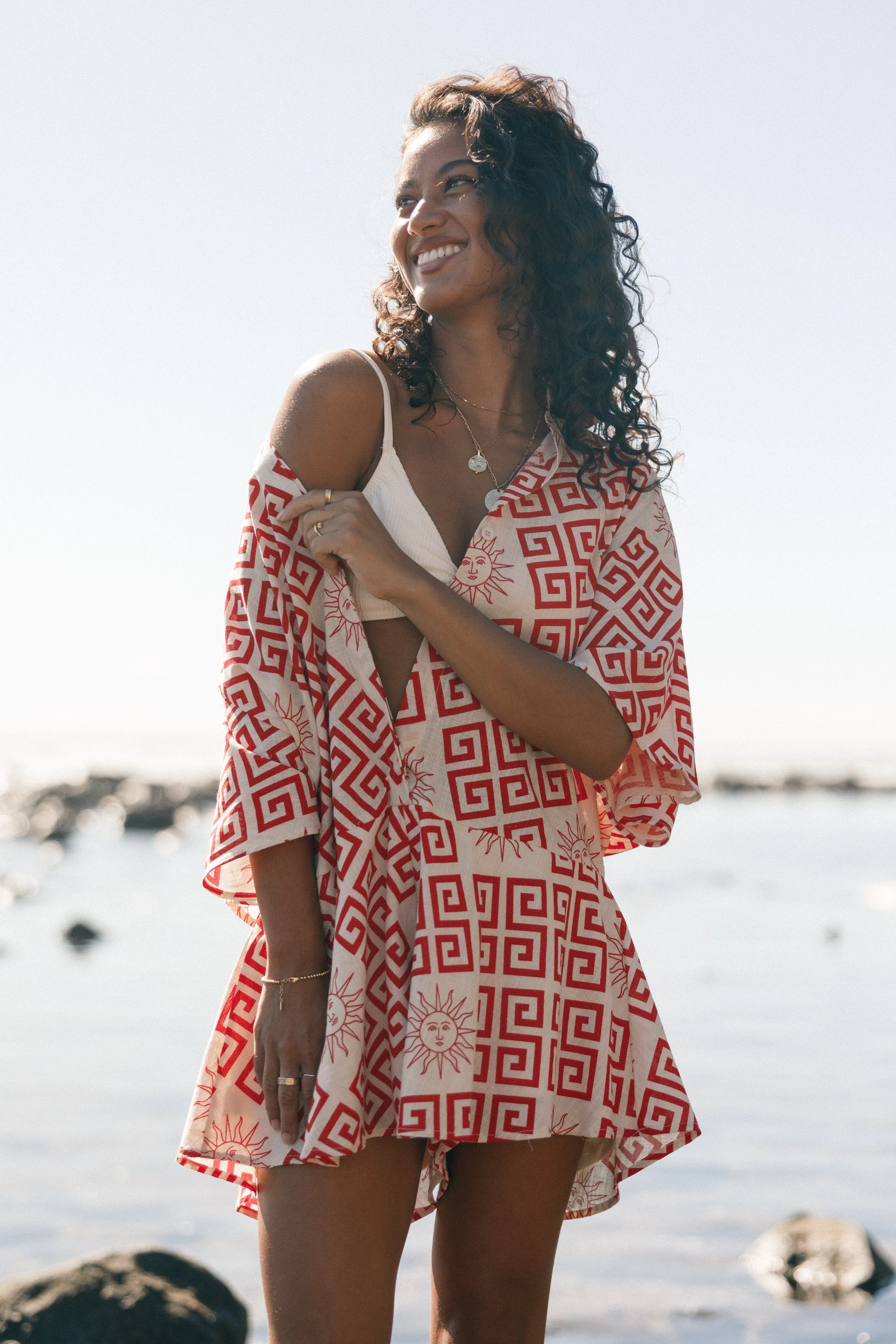 Sebastian Romper - Beige Red sold by Petal & Pup