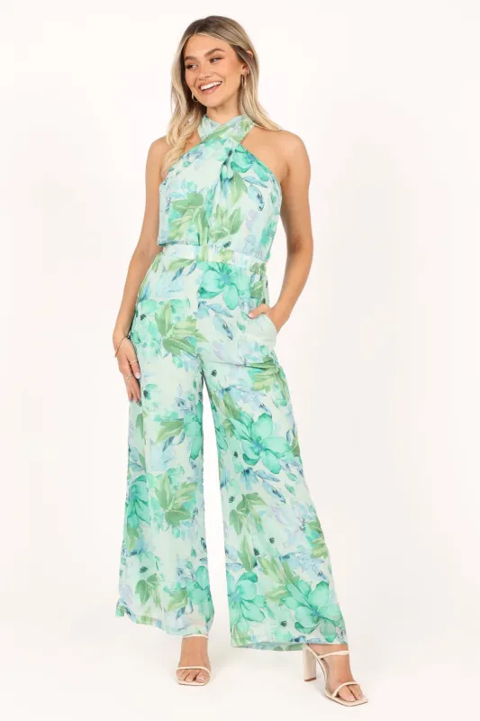 Stella Halter Jumpsuit - Green sold by Petal & Pup