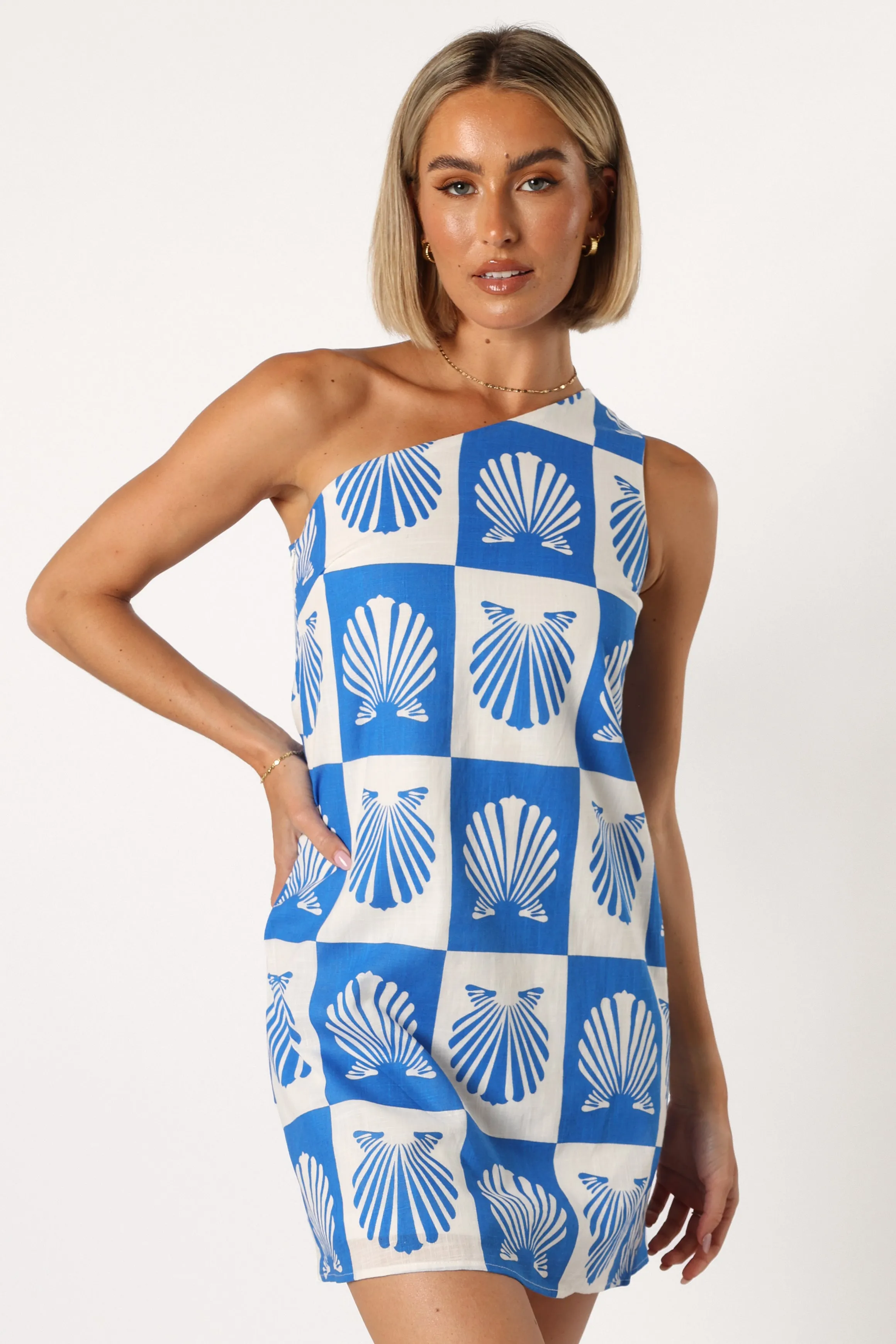 Matteo One Shoulder Mini Dress - Blue Print sold by Petal & Pup product image thumbnail 2