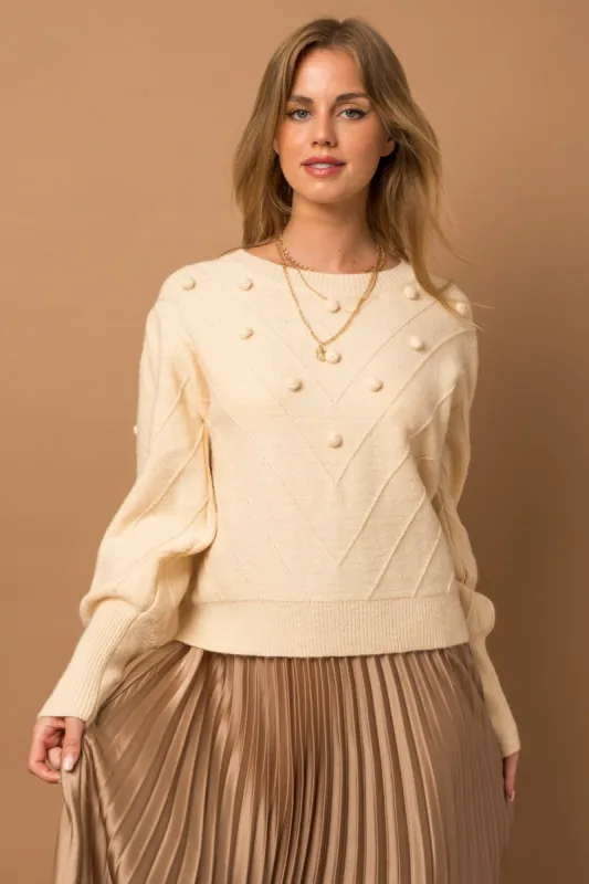 Sammy Bell Sleeve Crewneck Knit Sweater - Cream sold by Petal & Pup
