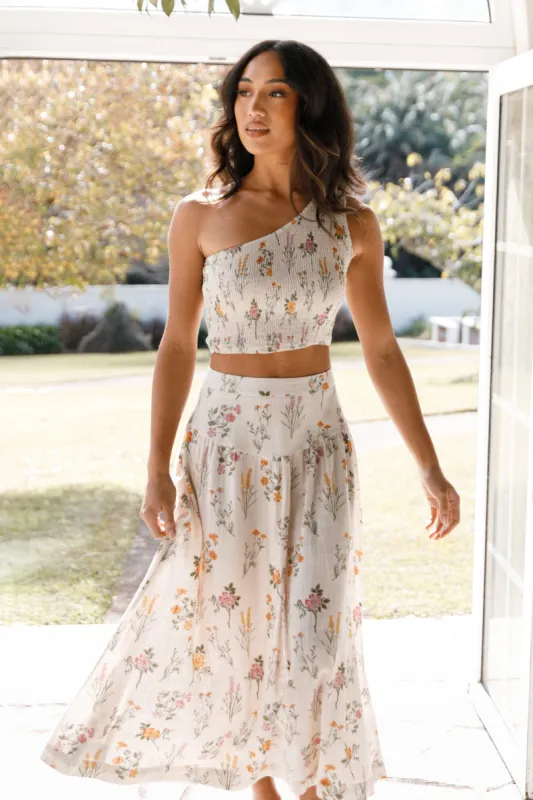 August Maxi Skirt - Beige Floral sold by Petal & Pup