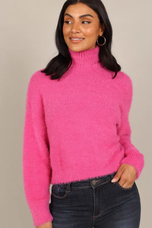 Monica Fuzzy Turtleneck Knit Sweater - Hot Pink sold by Petal & Pup