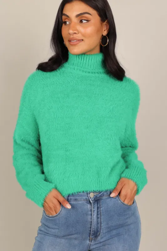 Monica Fuzzy Turtleneck Knit Sweater - Green sold by Petal & Pup