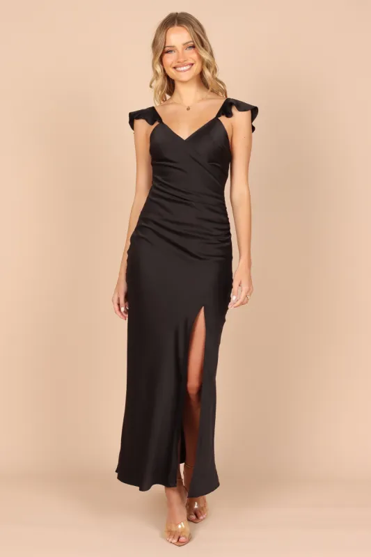 Peony Frill Cap Sleeve Maxi Dress - Black sold by Petal & Pup