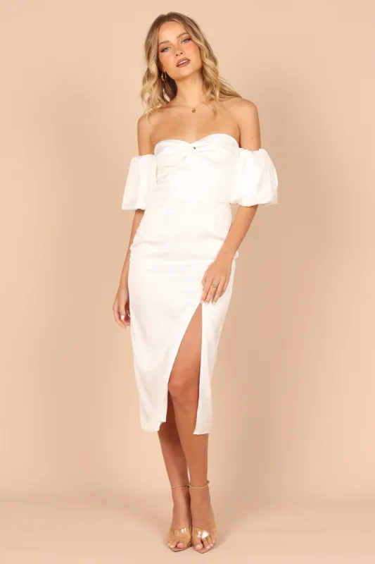 Dahlia Off Shoulder Puff Sleeve Midi Dress - Off White sold by Petal & Pup