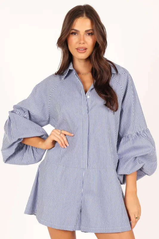 Elsa Romper - Blue Stripe sold by Petal & Pup