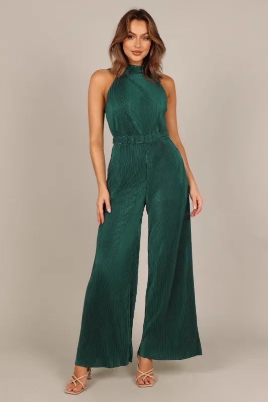 Lucienne Halter Jumpsuit - Emerald sold by Petal & Pup