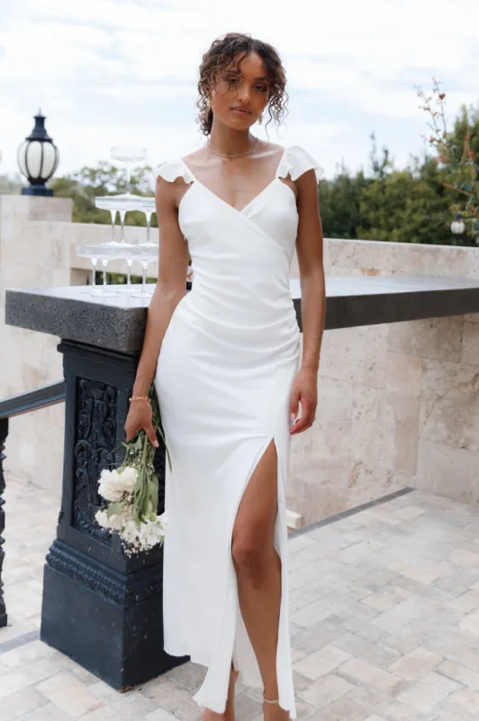 Peony Frill Cap Sleeve Maxi Dress - Off White sold by Petal & Pup