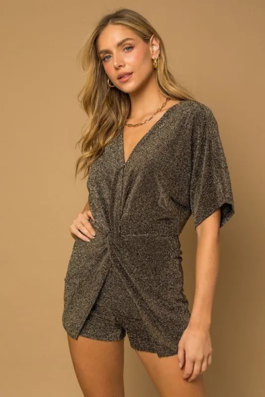 Tahlia Twist Front Romper - Black/Gold made by Petal & Pup
