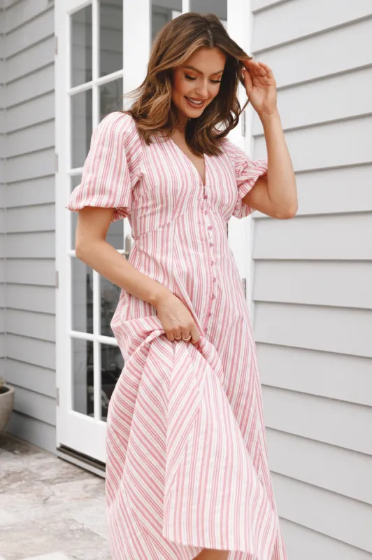 Prairie Midi Dress - Pink Stripe sold by Petal & Pup