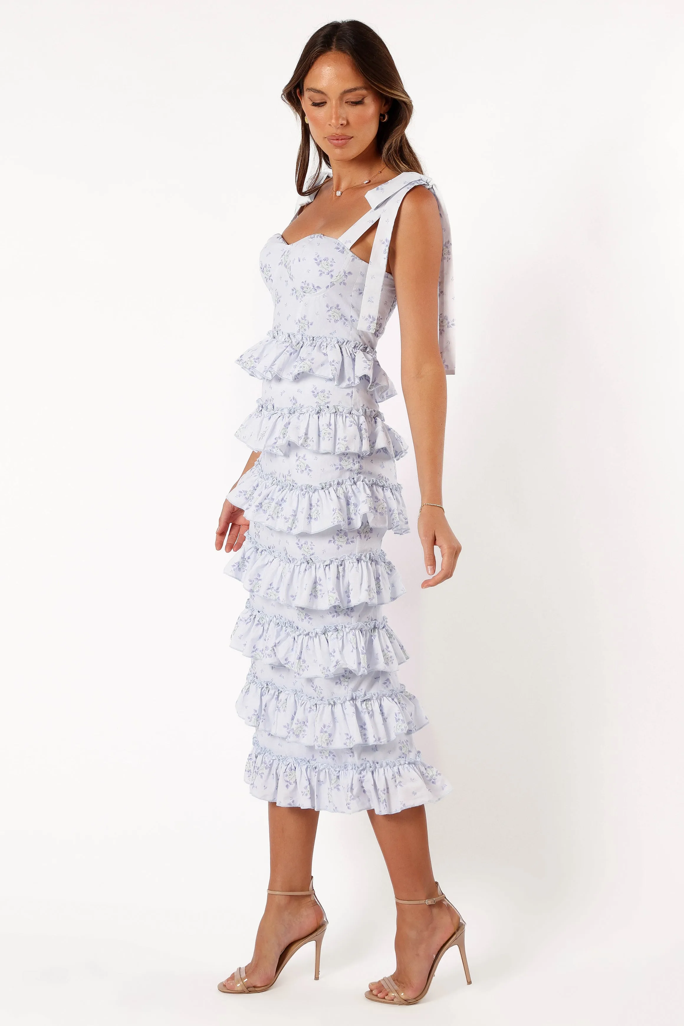 Marina Frilled Midi Dress - Blue Floral sold by Petal & Pup product image thumbnail 3