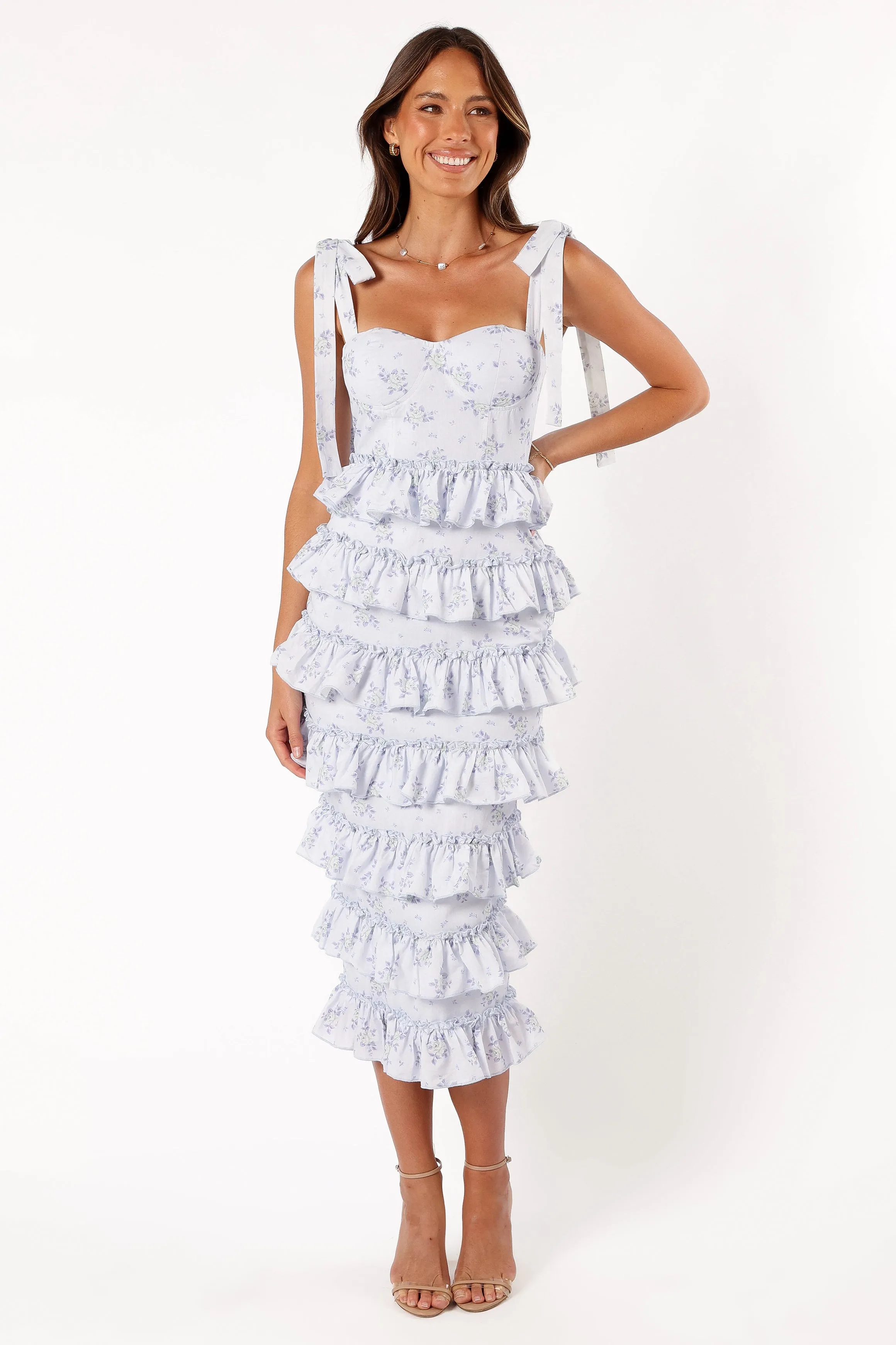 Marina Frilled Midi Dress - Blue Floral sold by Petal & Pup product image thumbnail 2