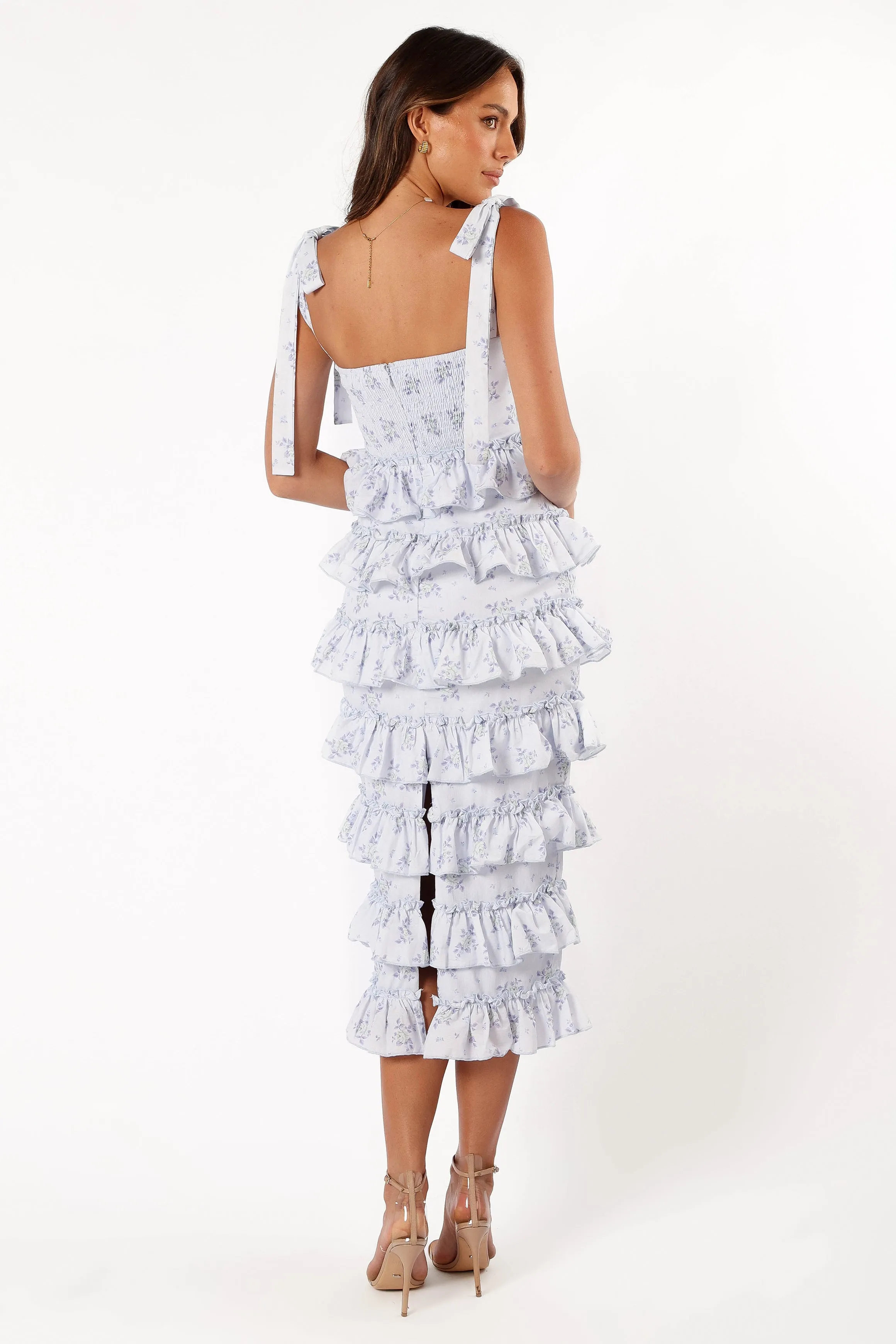 Marina Frilled Midi Dress - Blue Floral sold by Petal & Pup product image thumbnail 5