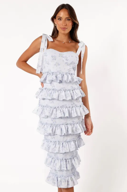 Marina Frilled Midi Dress - Blue Floral sold by Petal & Pup
