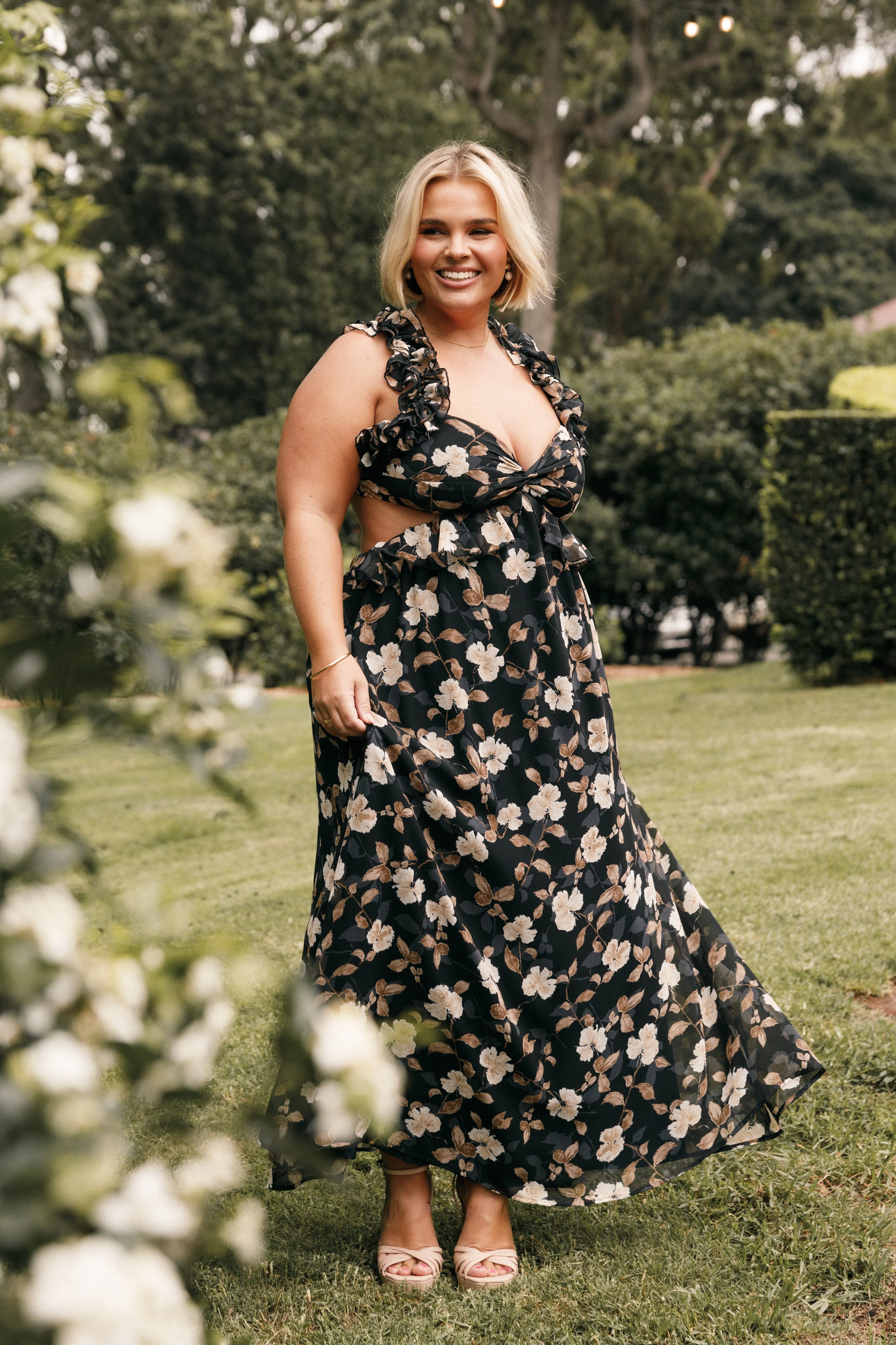 Lucah Frill Shoulder Maxi Dress - Black Floral sold by Petal & Pup product image thumbnail 2