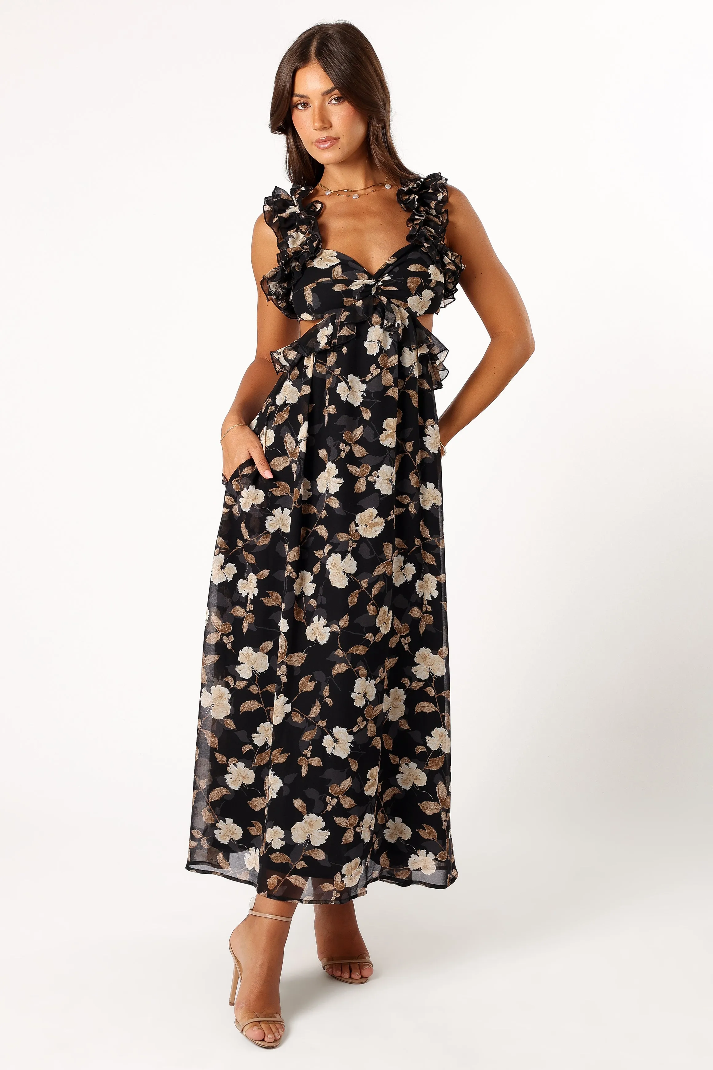 Lucah Frill Shoulder Maxi Dress - Black Floral sold by Petal & Pup product image thumbnail 5