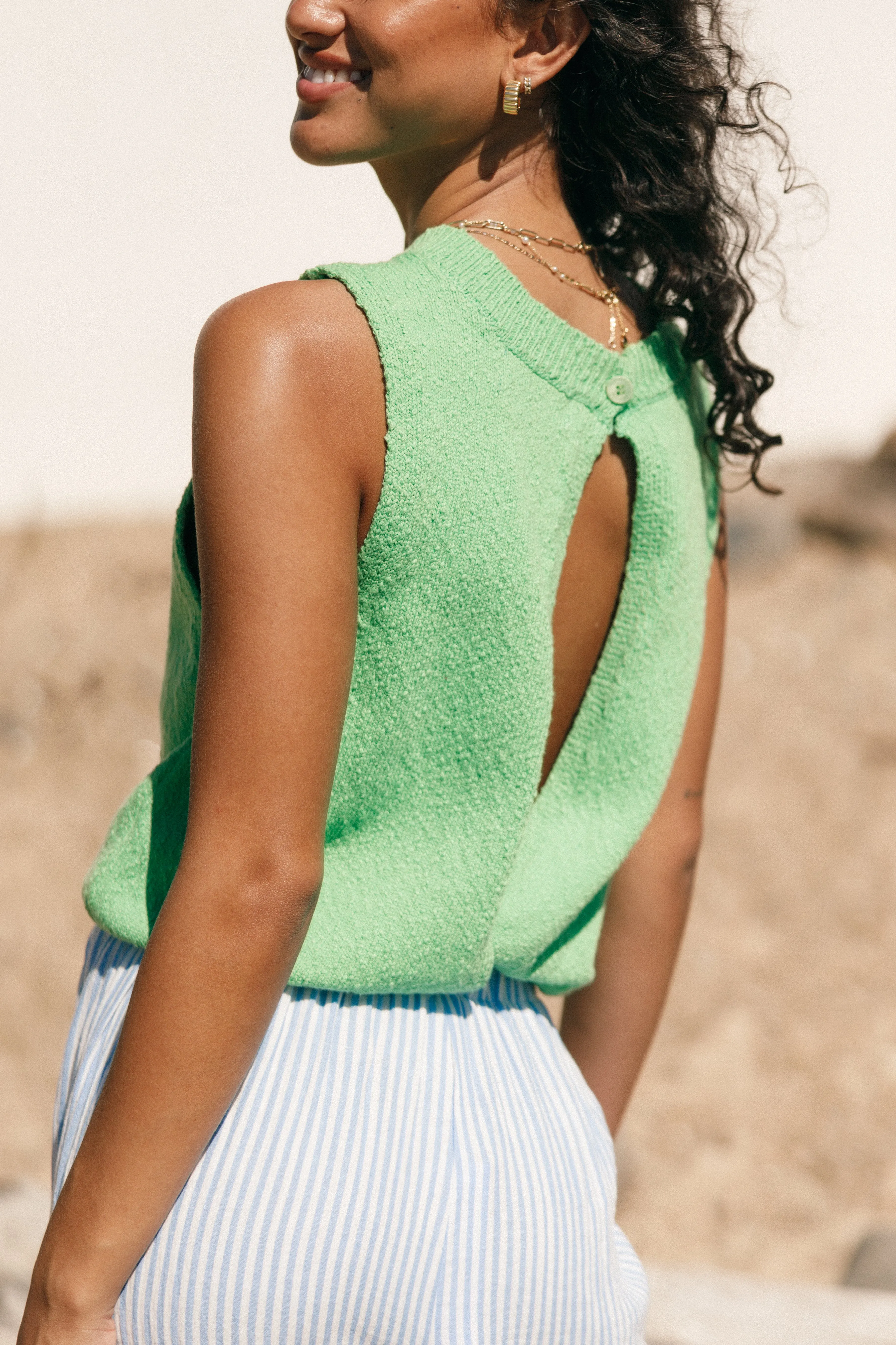 Cece Open Back Top - Green sold by Petal & Pup