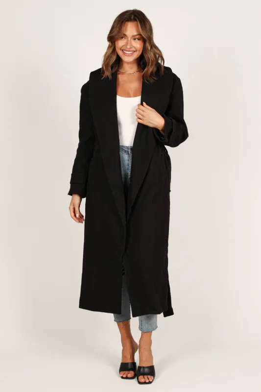 Emersyn Tie Front Coat - Black sold by Petal & Pup