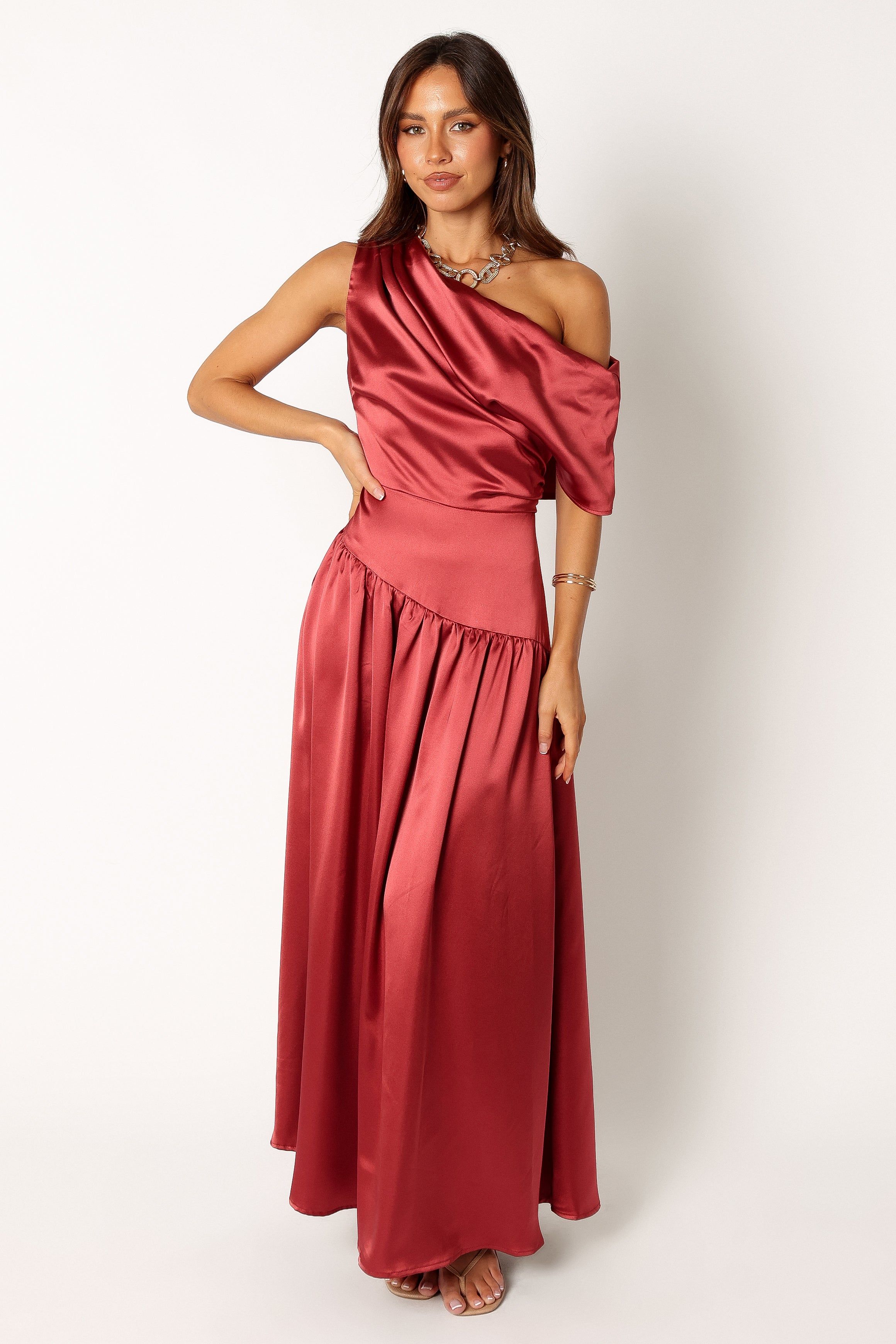 Eshie One Shoulder Midi Dress - Wine sold by Petal & Pup product image thumbnail 2