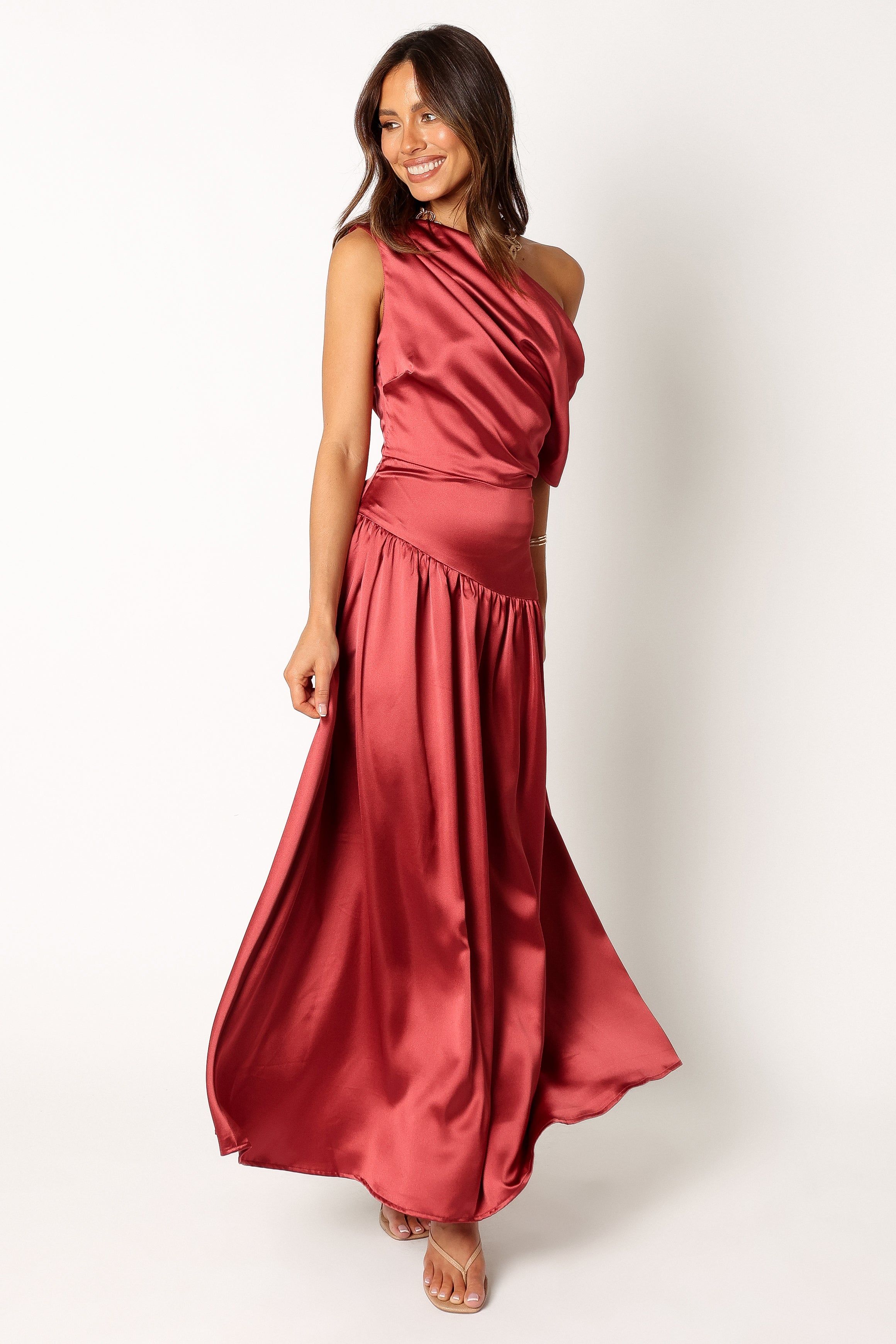 Eshie One Shoulder Midi Dress - Wine sold by Petal & Pup