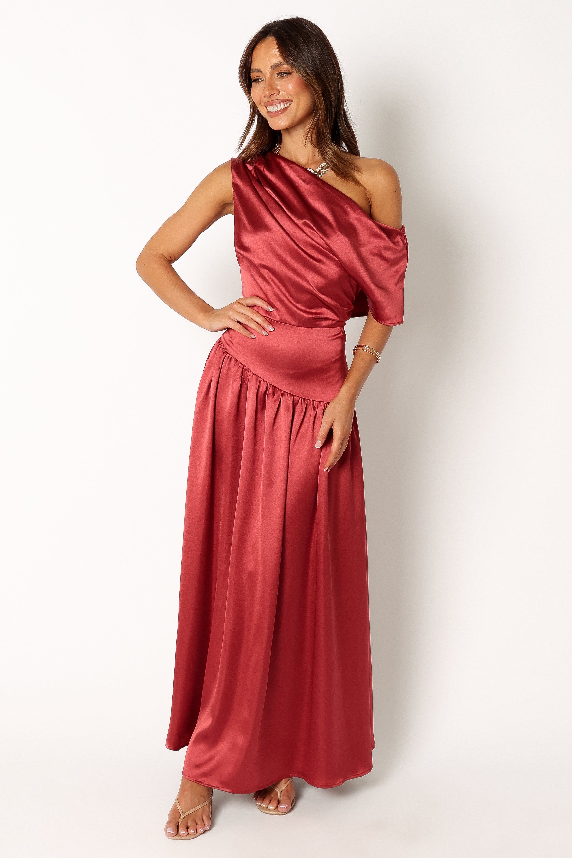 Eshie One Shoulder Midi Dress - Wine sold by Petal & Pup product image thumbnail 7