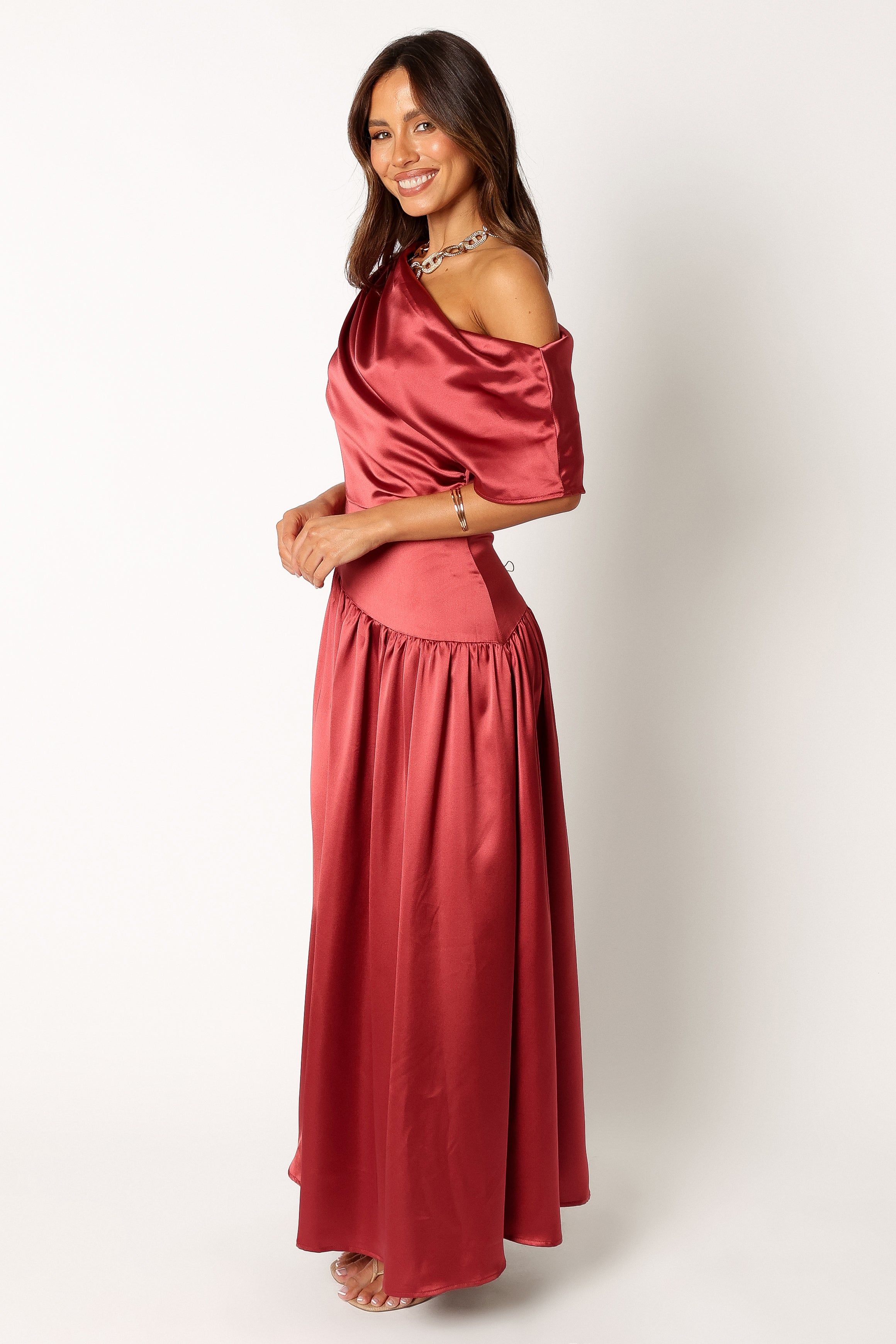 Eshie One Shoulder Midi Dress - Wine sold by Petal & Pup product image thumbnail 3