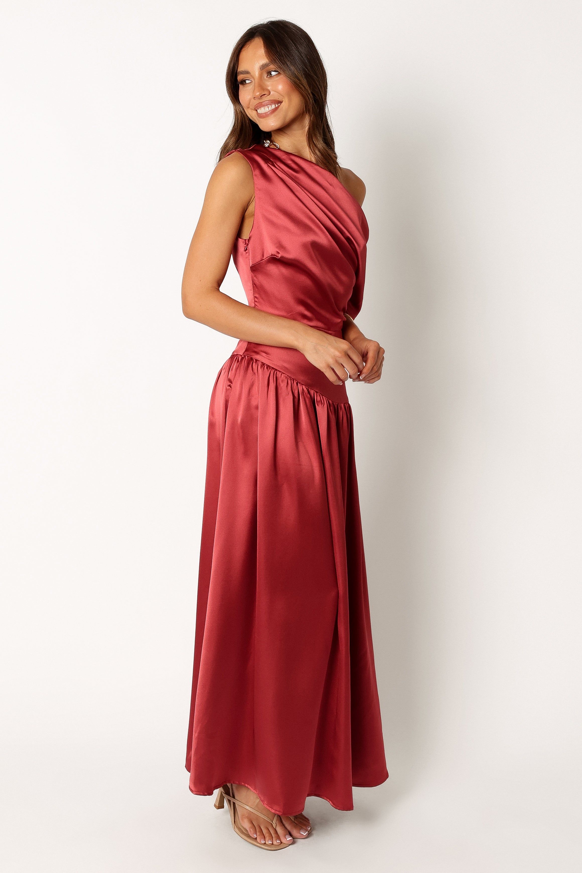 Eshie One Shoulder Midi Dress - Wine sold by Petal & Pup product image thumbnail 6