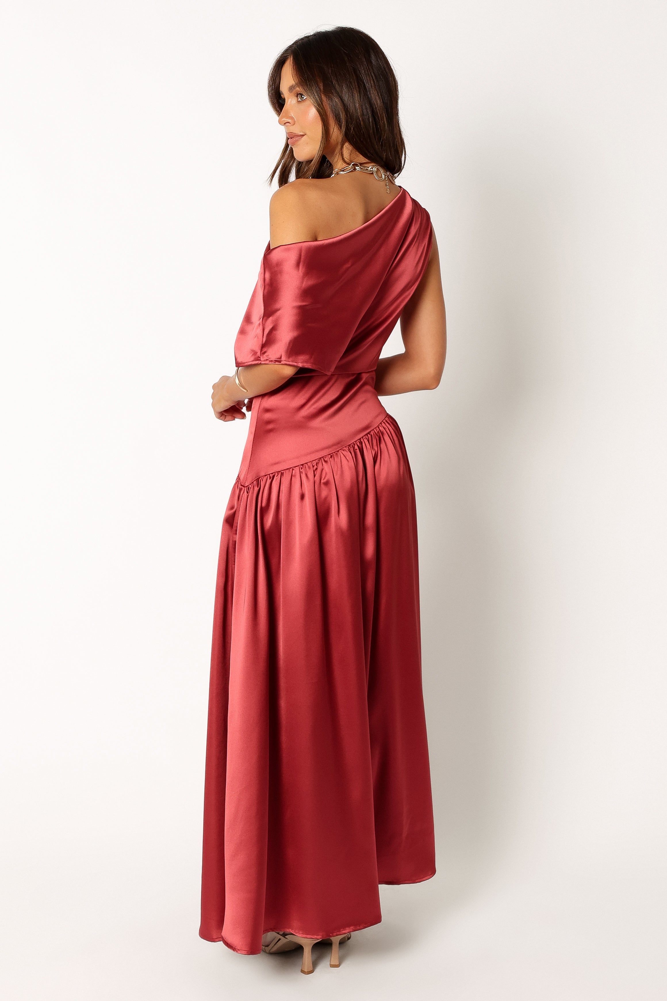 Eshie One Shoulder Midi Dress - Wine sold by Petal & Pup product image thumbnail 4