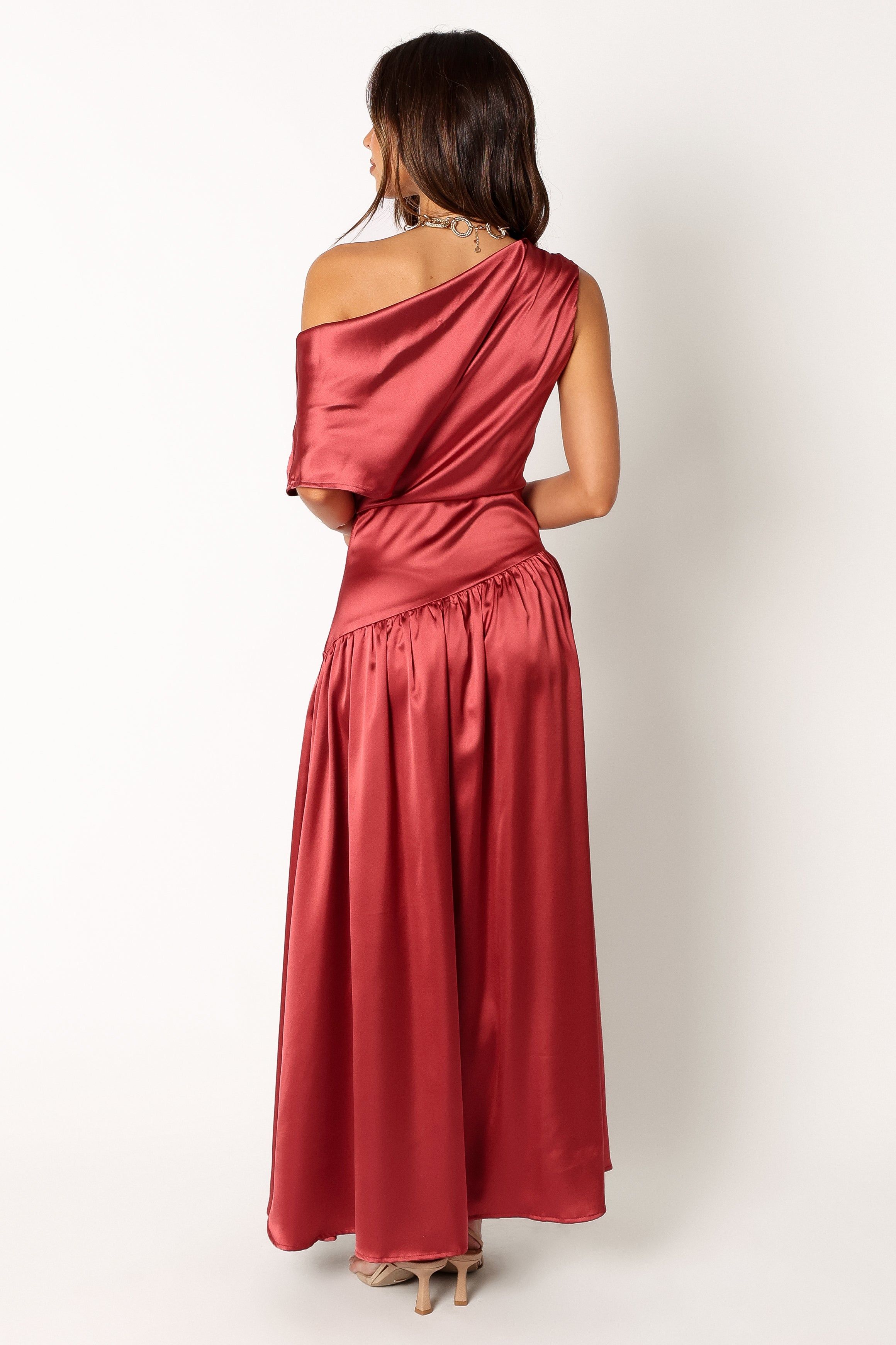 Eshie One Shoulder Midi Dress - Wine sold by Petal & Pup product image thumbnail 5