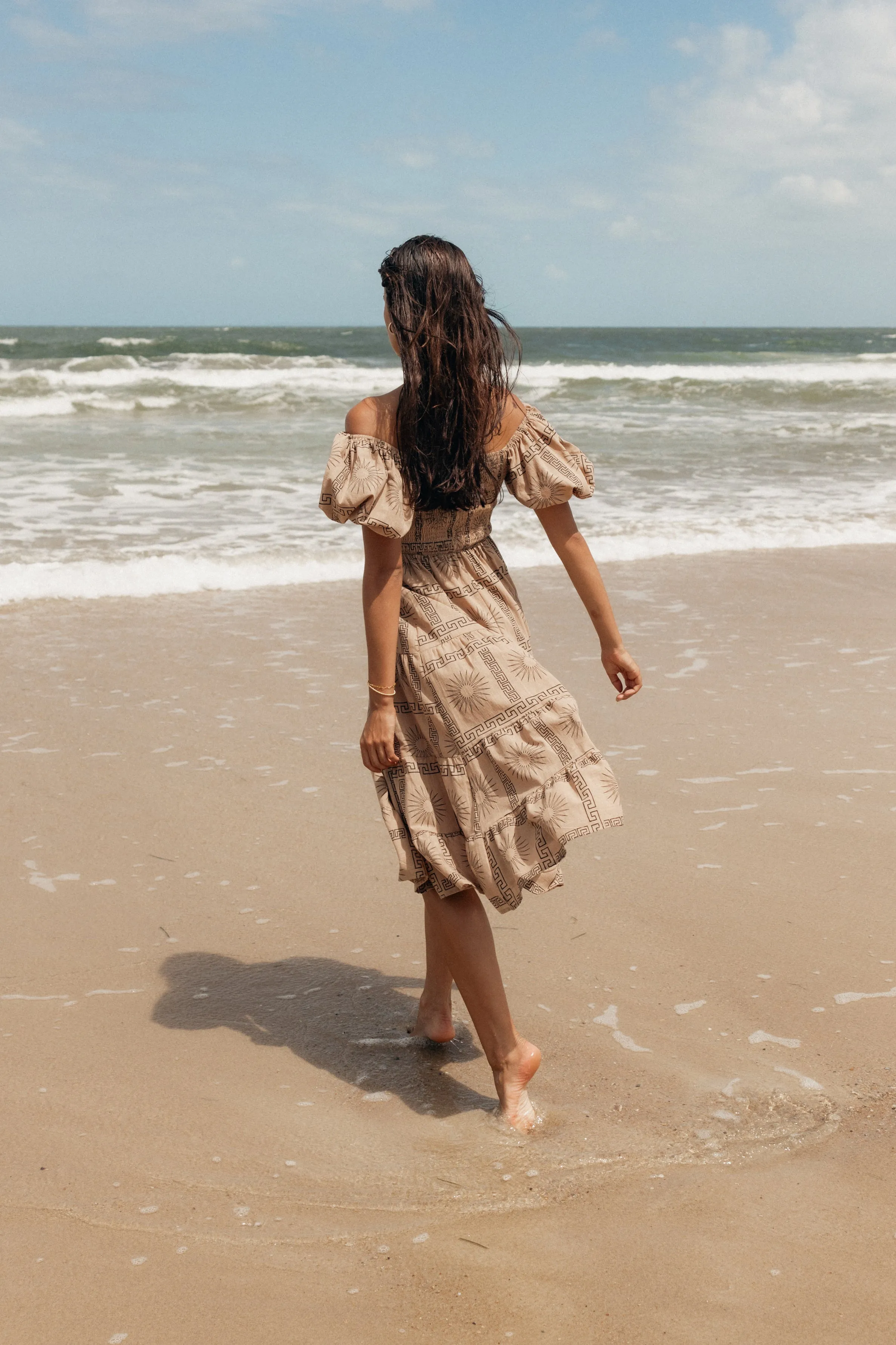 Soliel Puff Sleeve Midi Dress - Tan Black sold by Petal & Pup product image thumbnail 2