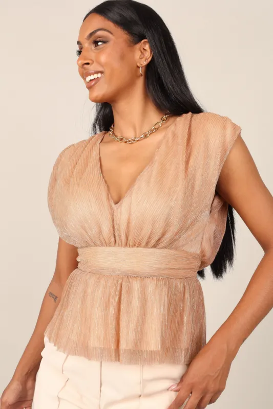 Roxanne V Neck Peplum Top - Rose Gold sold by Petal & Pup