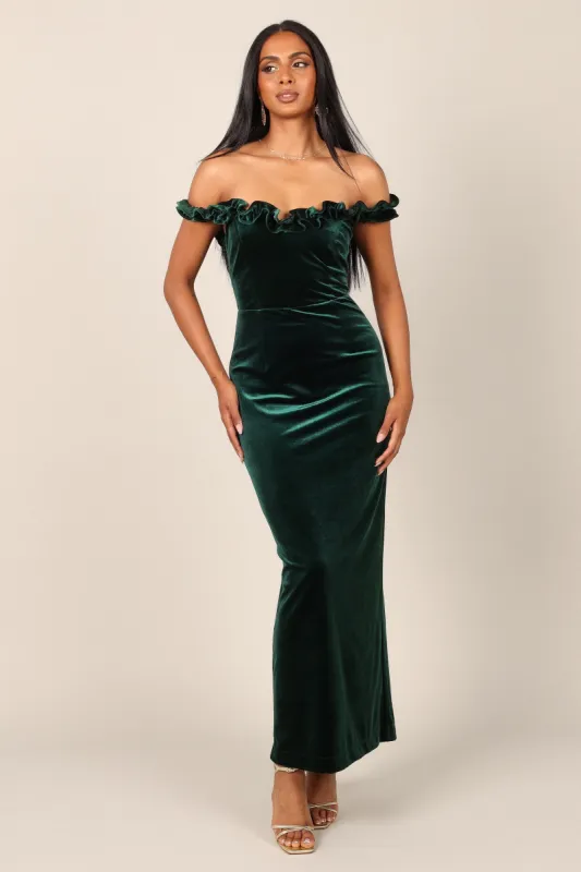 Celeste Off Shoulder Velvet Maxi Dress - Emerald sold by Petal & Pup