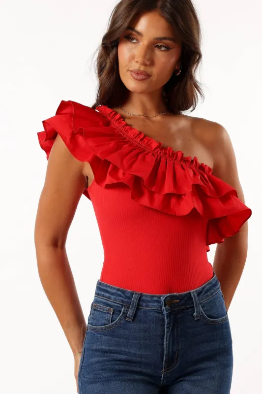 Meena One Shoulder Bodysuit - Red sold by Petal & Pup