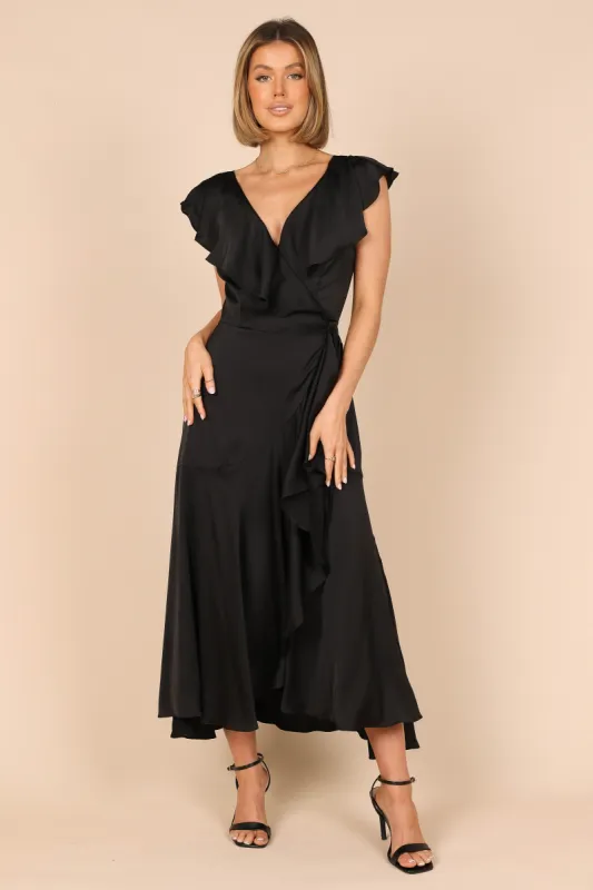 Cally Frill Shoulder Midi Dress - Black sold by Petal & Pup
