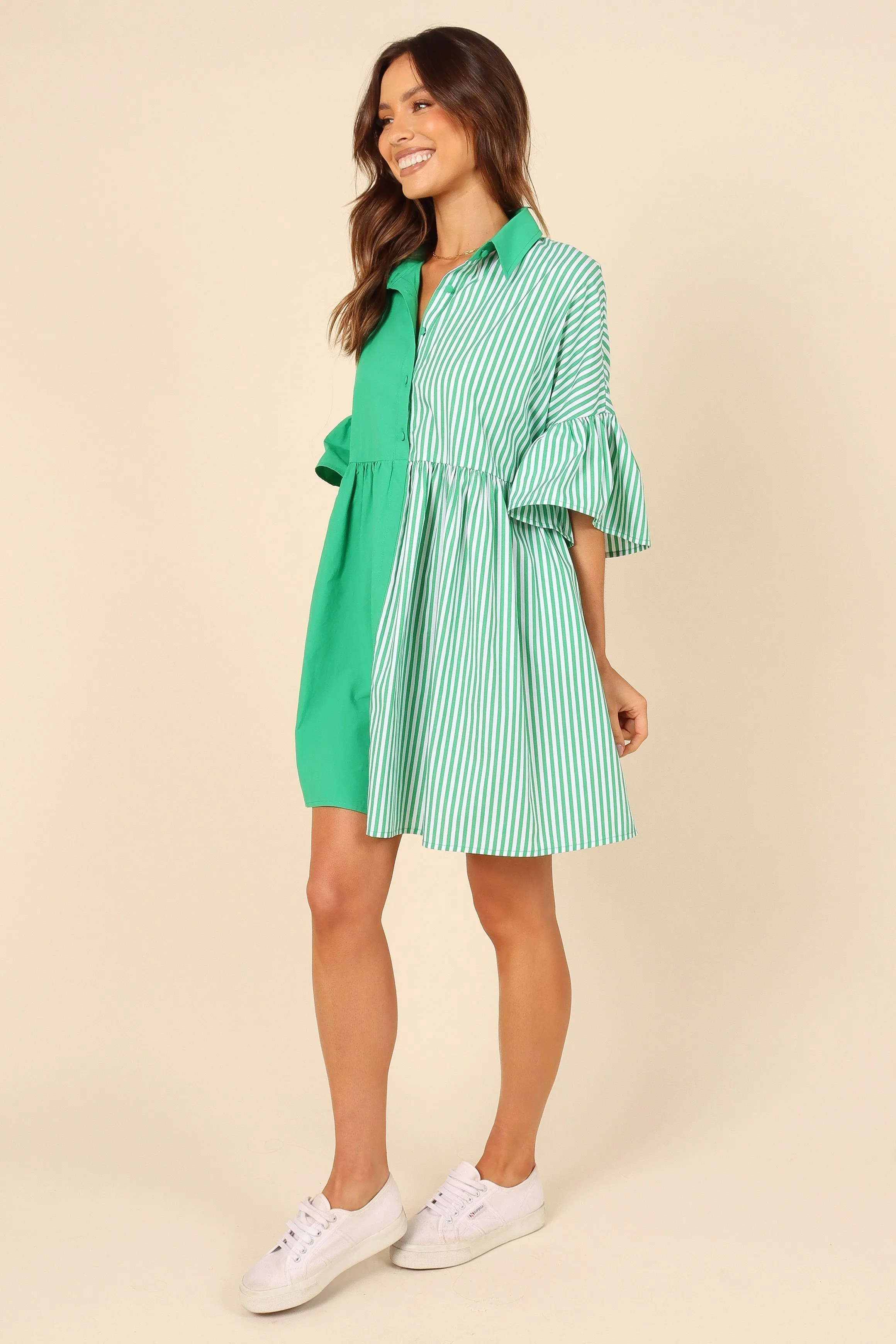 Didi Frill Mini Dress - Green Stripe sold by Petal & Pup product image thumbnail 2