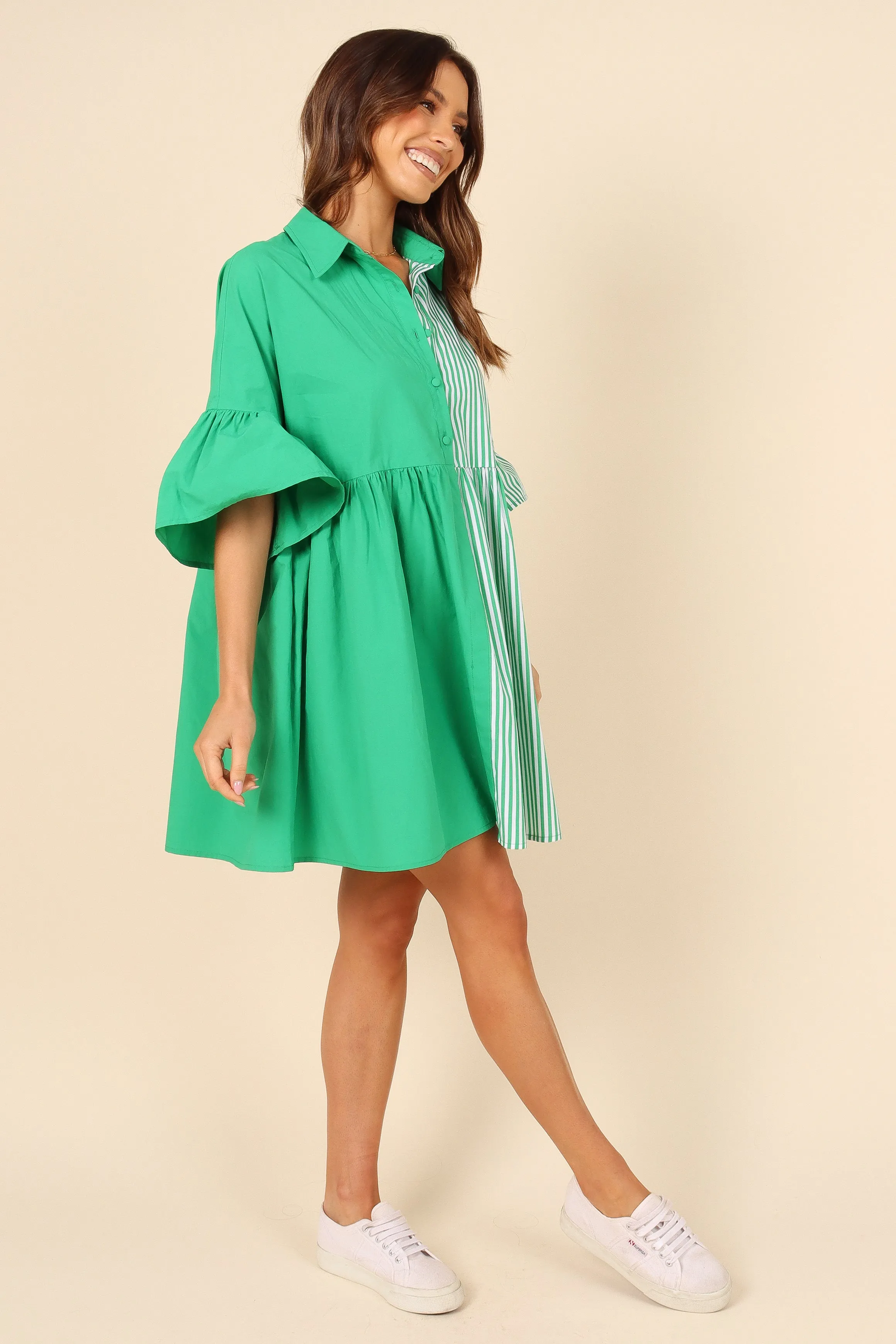 Didi Frill Mini Dress - Green Stripe sold by Petal & Pup product image thumbnail 4