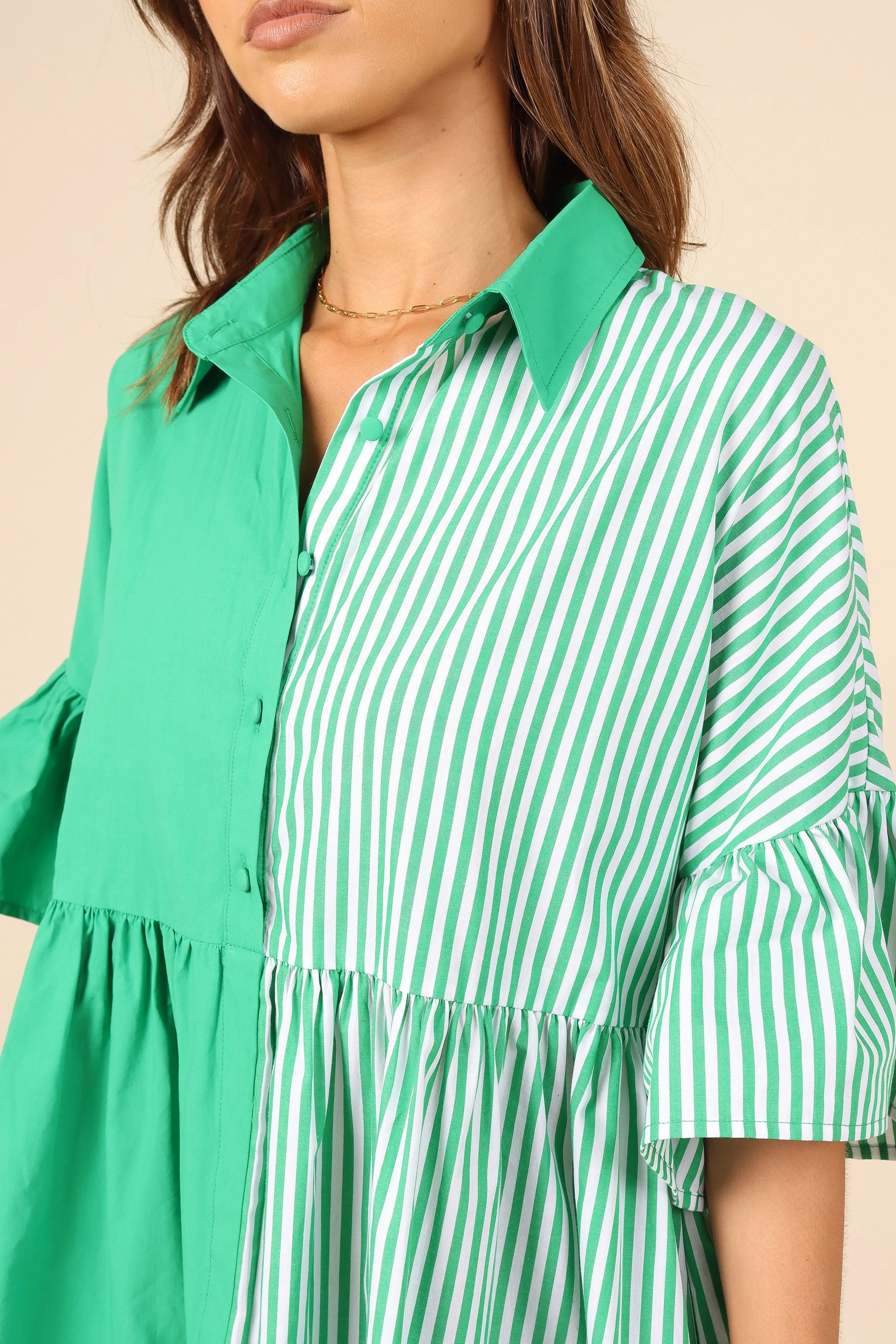 Didi Frill Mini Dress - Green Stripe sold by Petal & Pup product image thumbnail 3