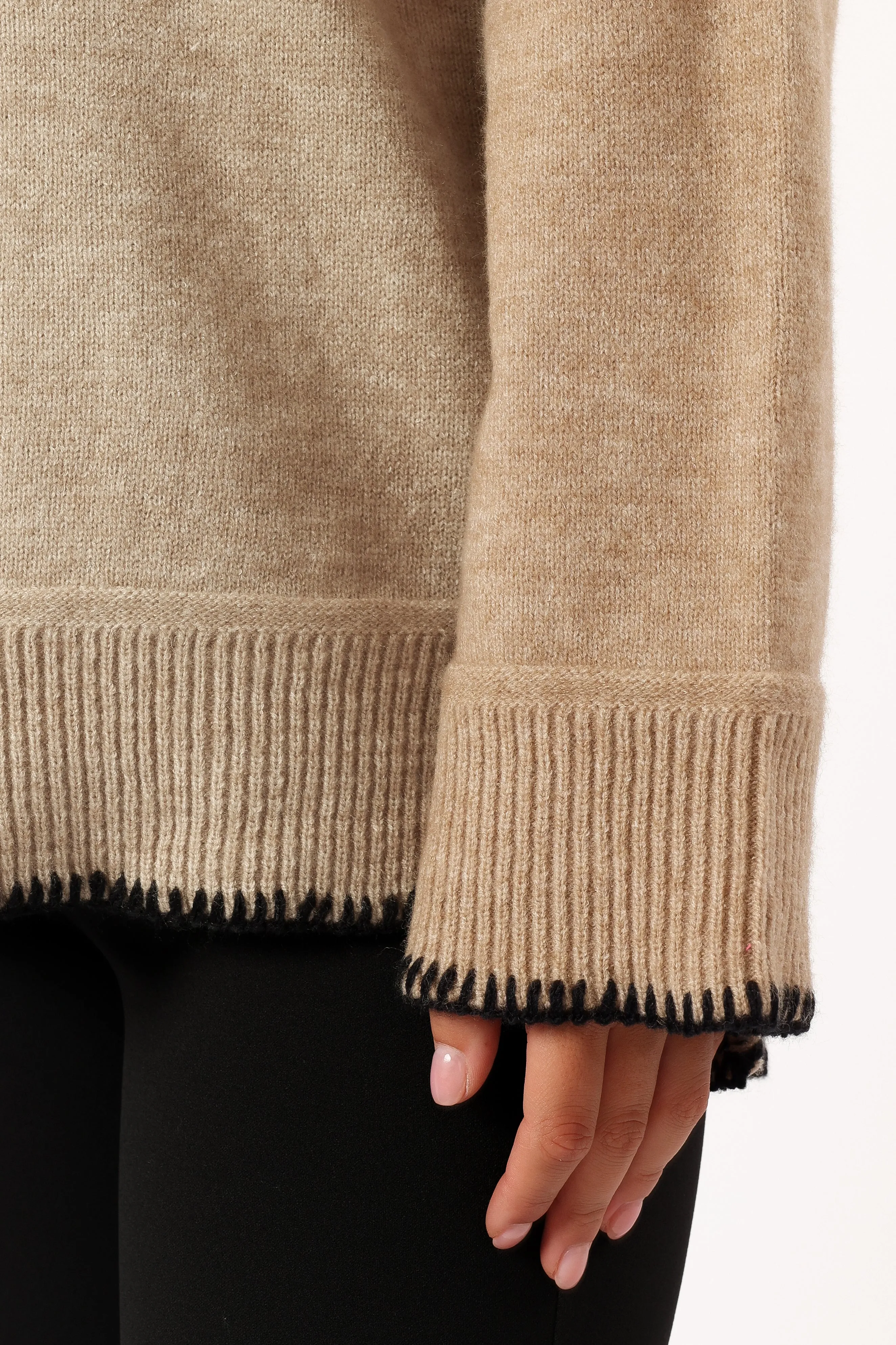 Elise Contrast Hem Knit Sweater - Taupe sold by Petal & Pup product image thumbnail 5