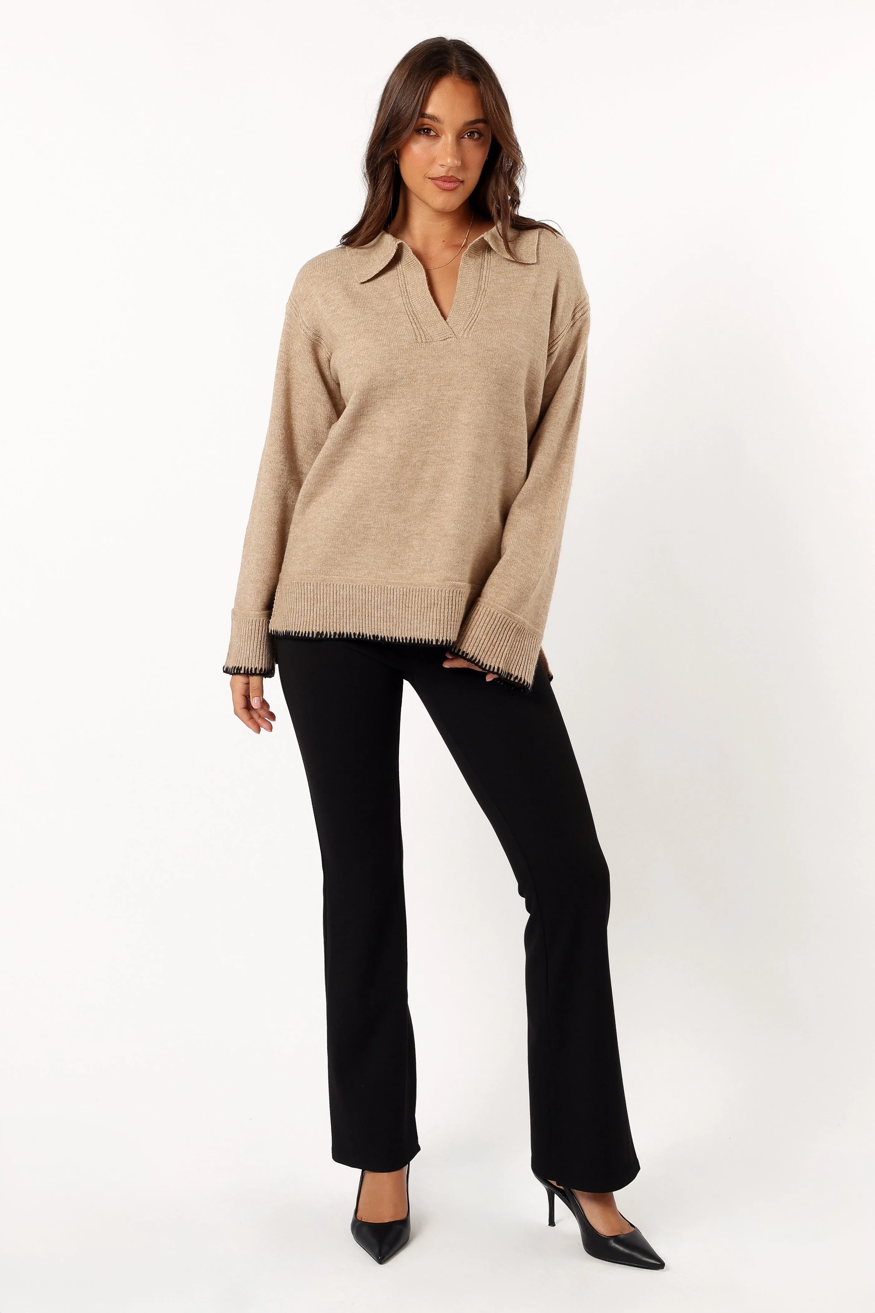 Elise Contrast Hem Knit Sweater - Taupe sold by Petal & Pup product image thumbnail 3