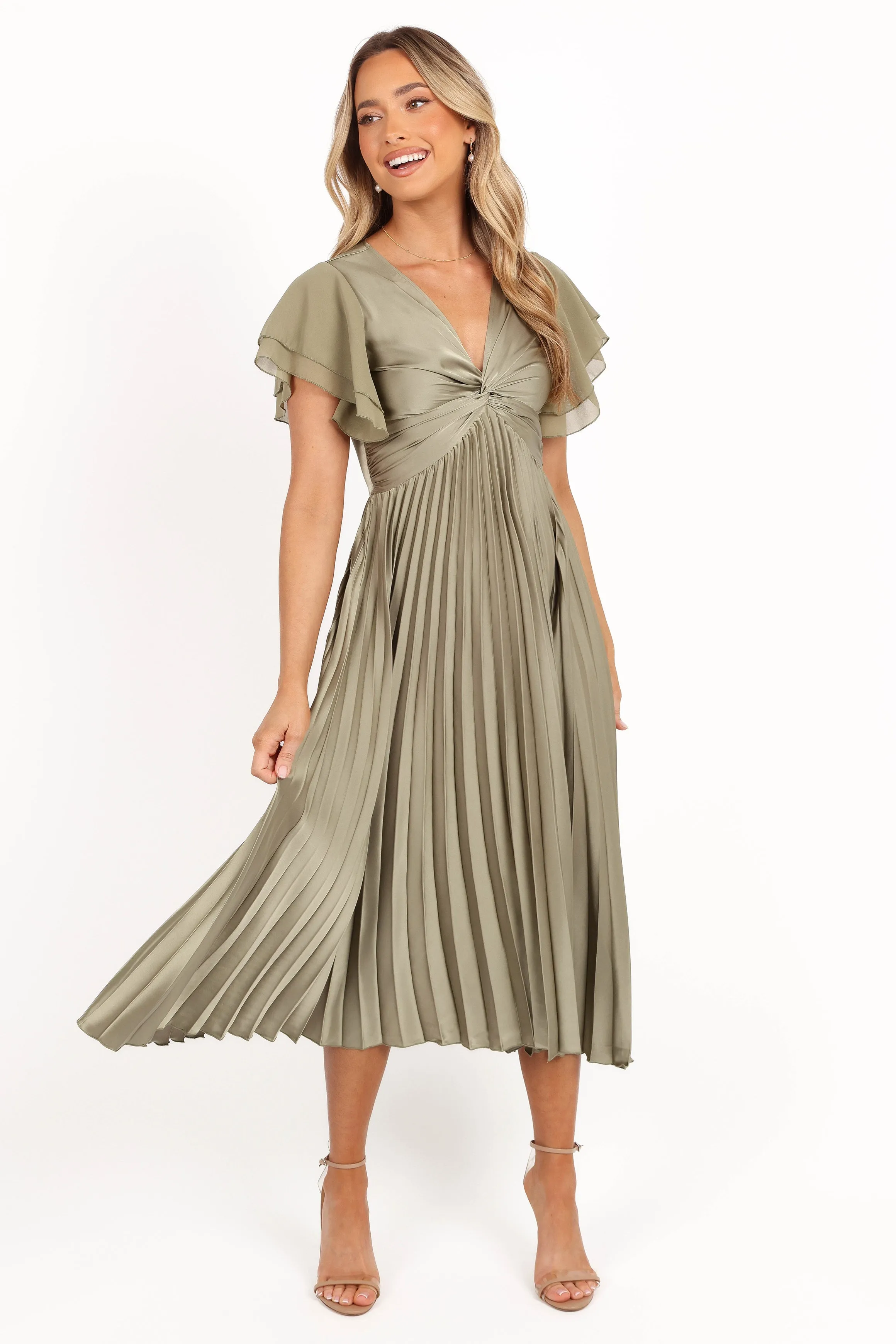Nova Flutter Sleeve Midi Dress - Olive sold by Petal & Pup product image thumbnail 3
