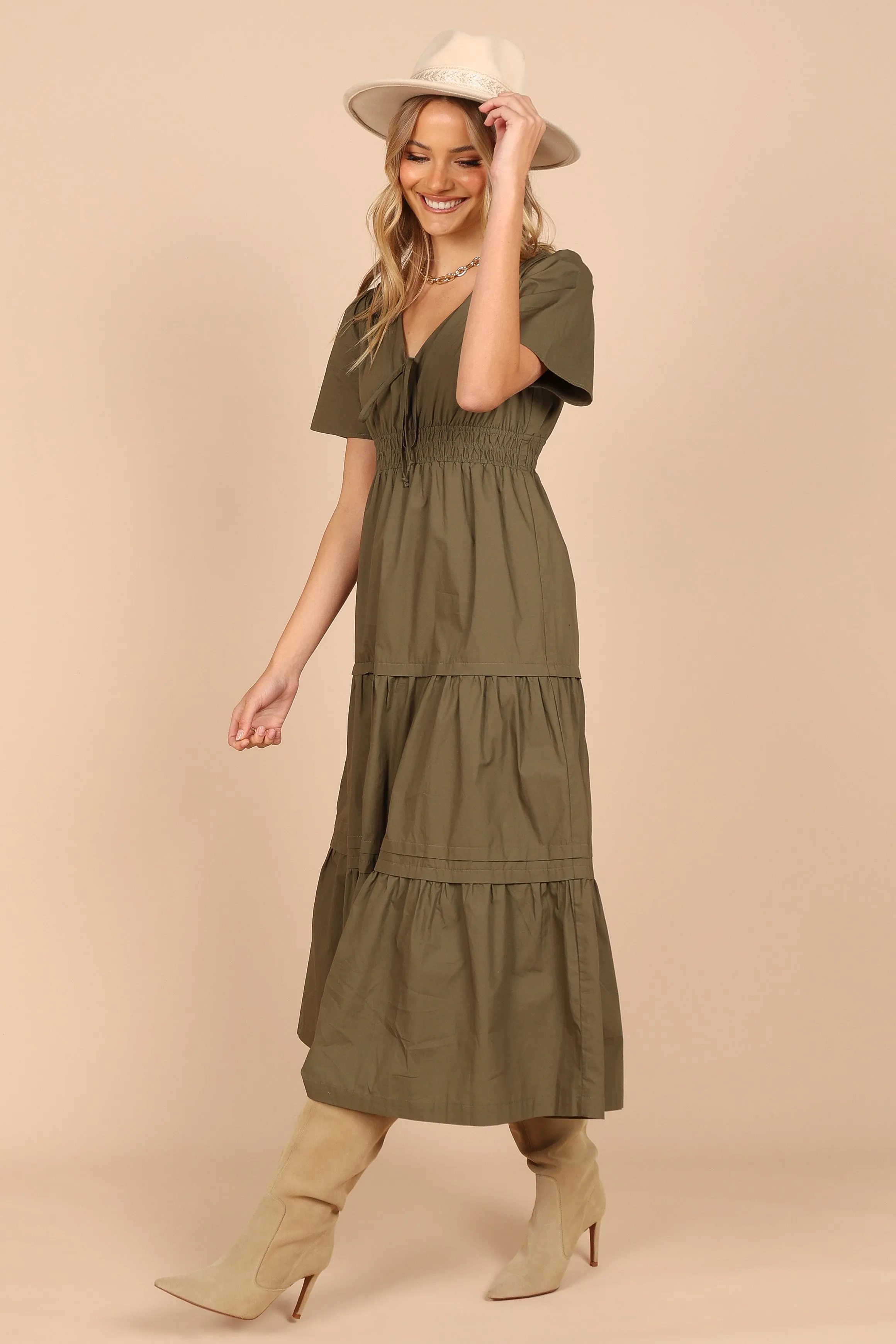 Madelyn Tiered Maxi Dress - Olive sold by Petal & Pup