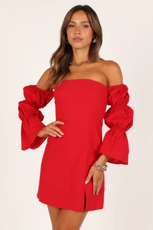 Cherese Puff Sleeve Mini Dress - Red sold by Petal & Pup