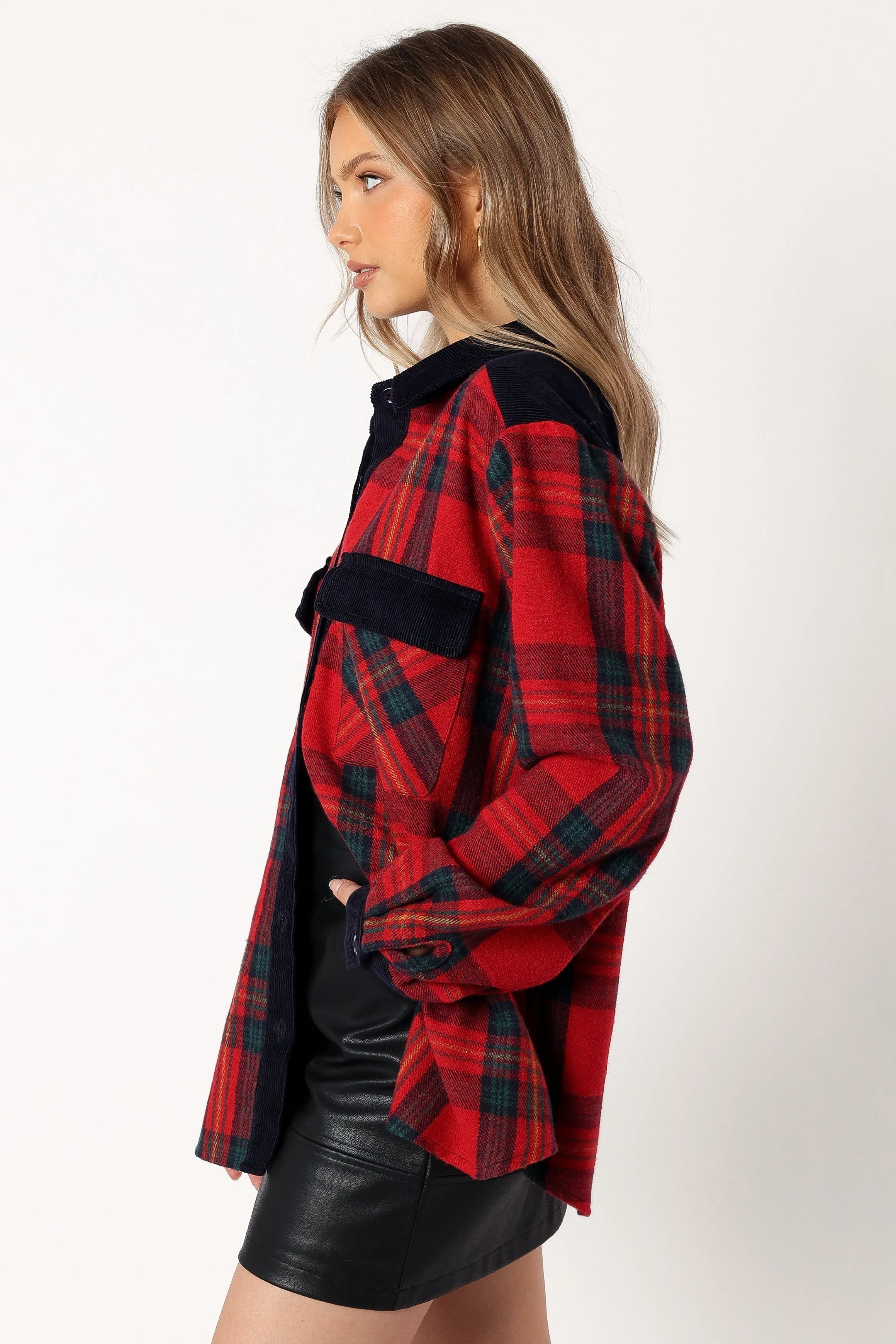 Lucille Plaid Shacket - Red/Navy sold by Petal & Pup product image thumbnail 2