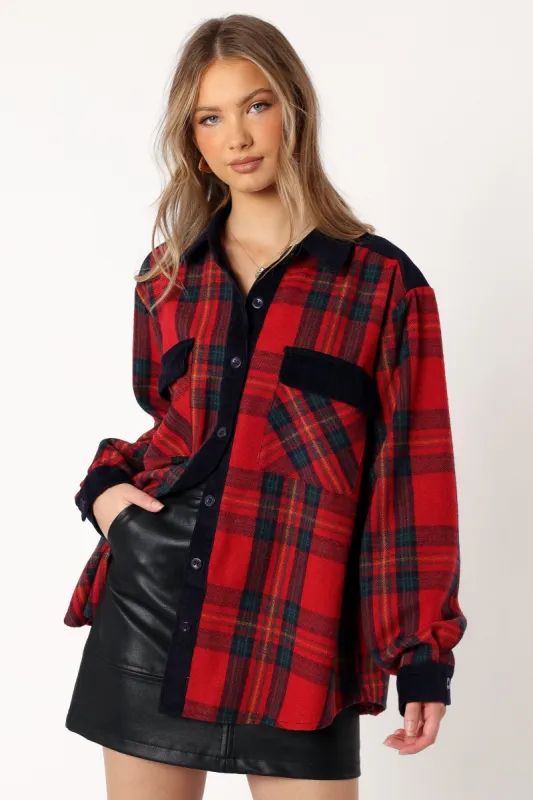 Lucille Plaid Shacket - Red/Navy made by Petal & Pup
