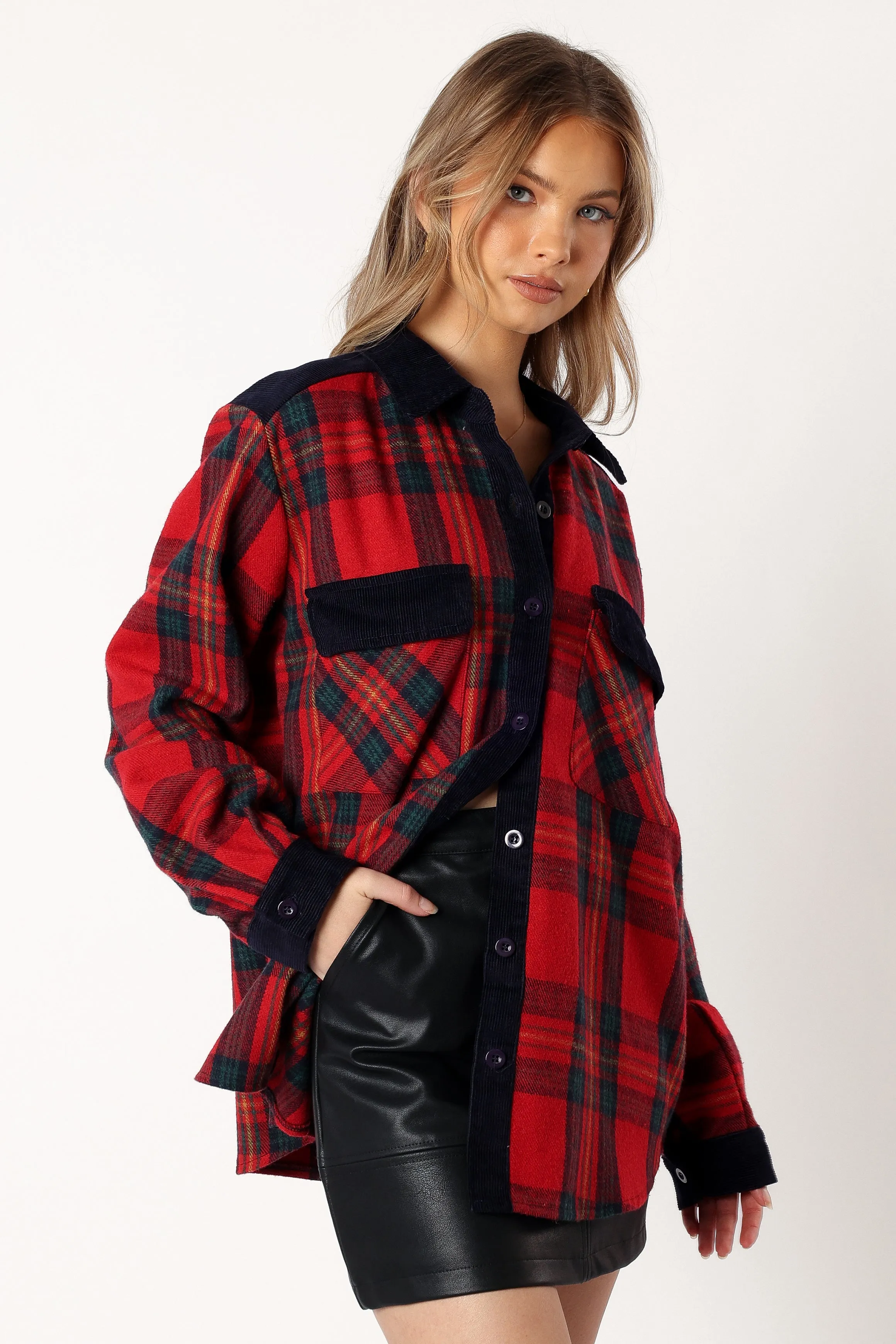 Lucille Plaid Shacket - Red/Navy sold by Petal & Pup product image thumbnail 5